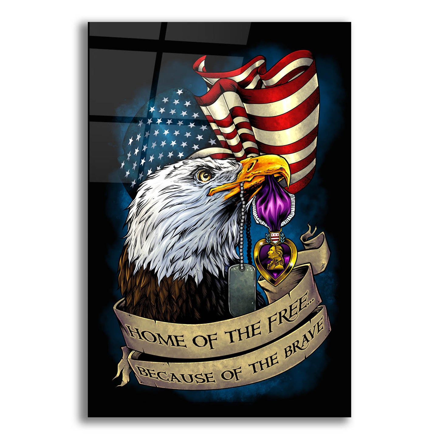 Epic Art 'Purple Heart Eagle and Flag 01' by Flyland Designs, Acrylic Glass Wall Art,12x16