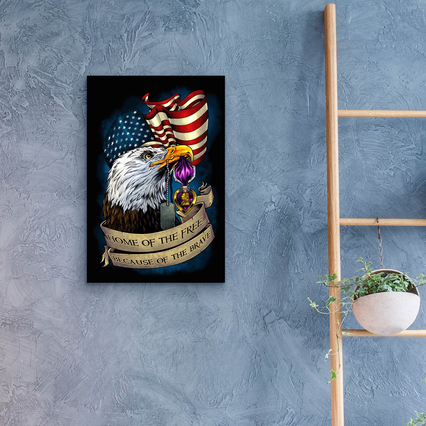 Epic Art 'Purple Heart Eagle and Flag 01' by Flyland Designs, Acrylic Glass Wall Art,16x24