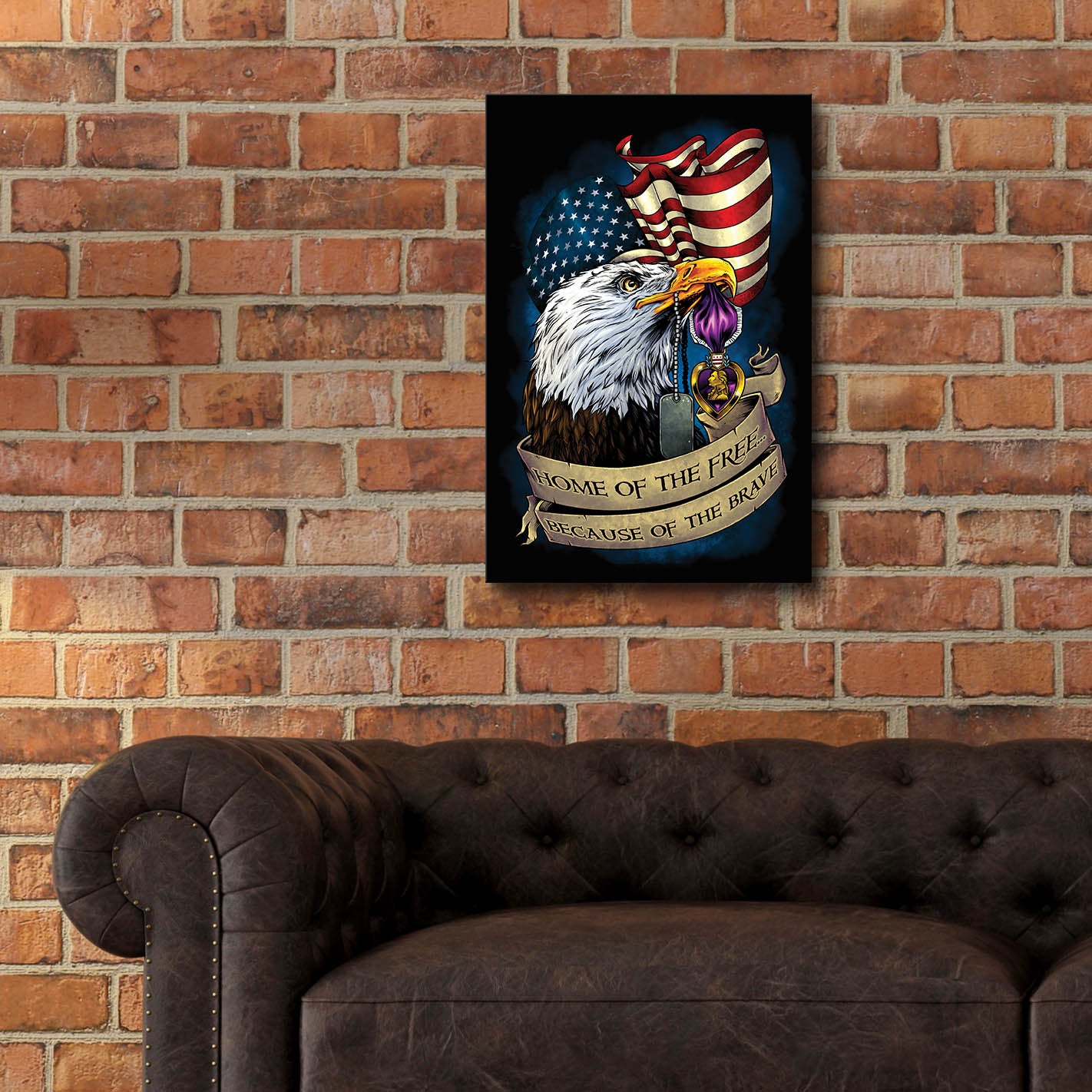 Epic Art 'Purple Heart Eagle and Flag 01' by Flyland Designs, Acrylic Glass Wall Art,16x24