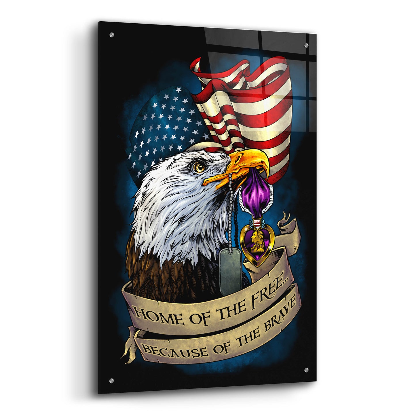 Epic Art 'Purple Heart Eagle and Flag 01' by Flyland Designs, Acrylic Glass Wall Art,24x36