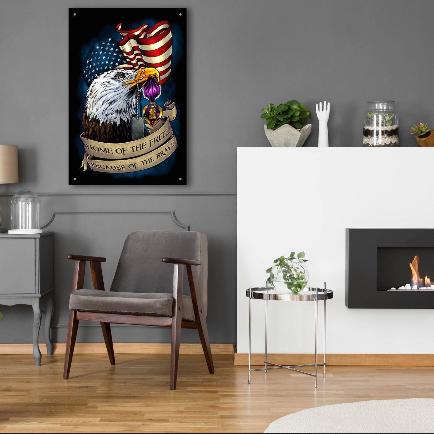 Epic Art 'Purple Heart Eagle and Flag 01' by Flyland Designs, Acrylic Glass Wall Art,24x36