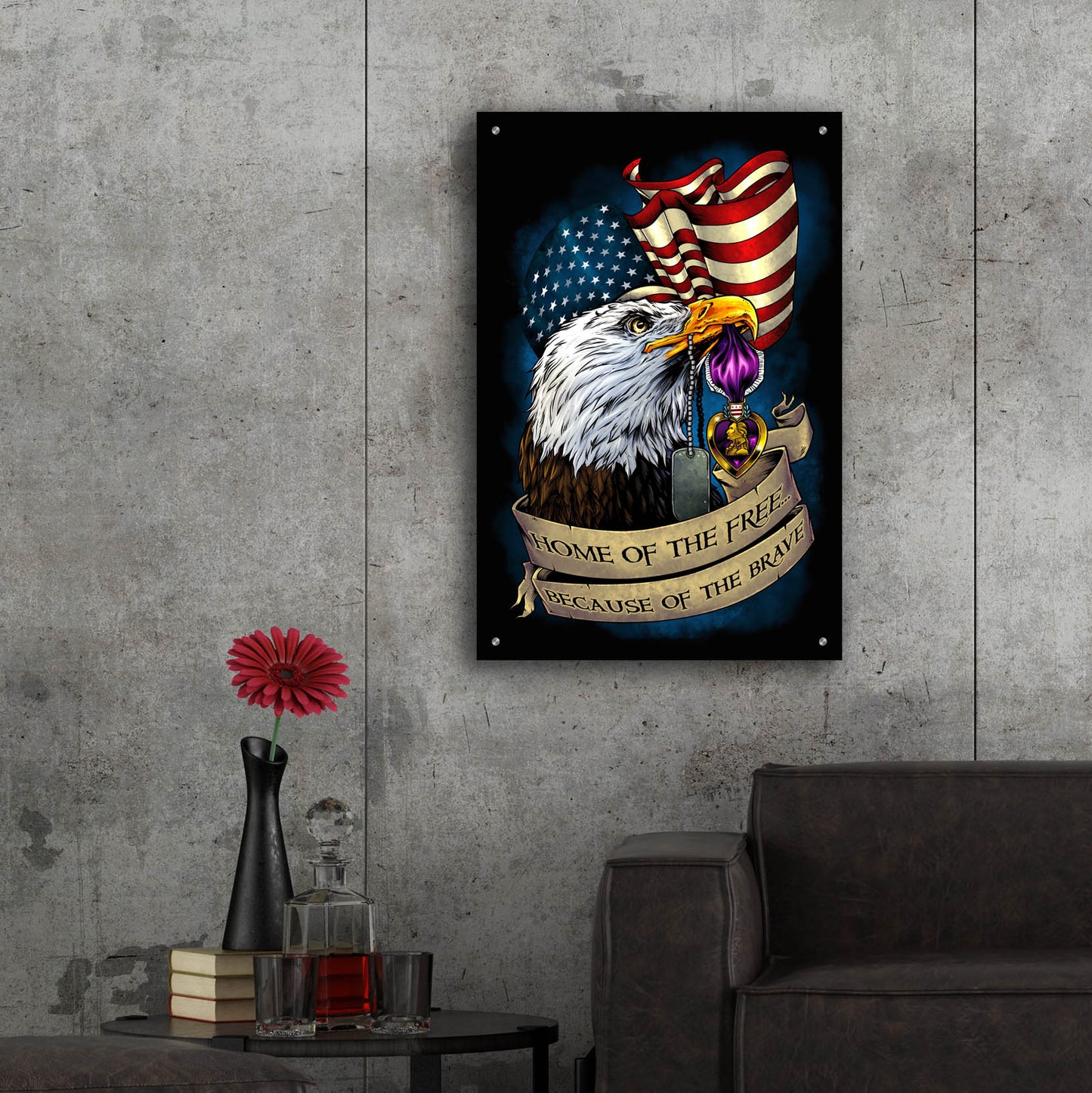 Epic Art 'Purple Heart Eagle and Flag 01' by Flyland Designs, Acrylic Glass Wall Art,24x36