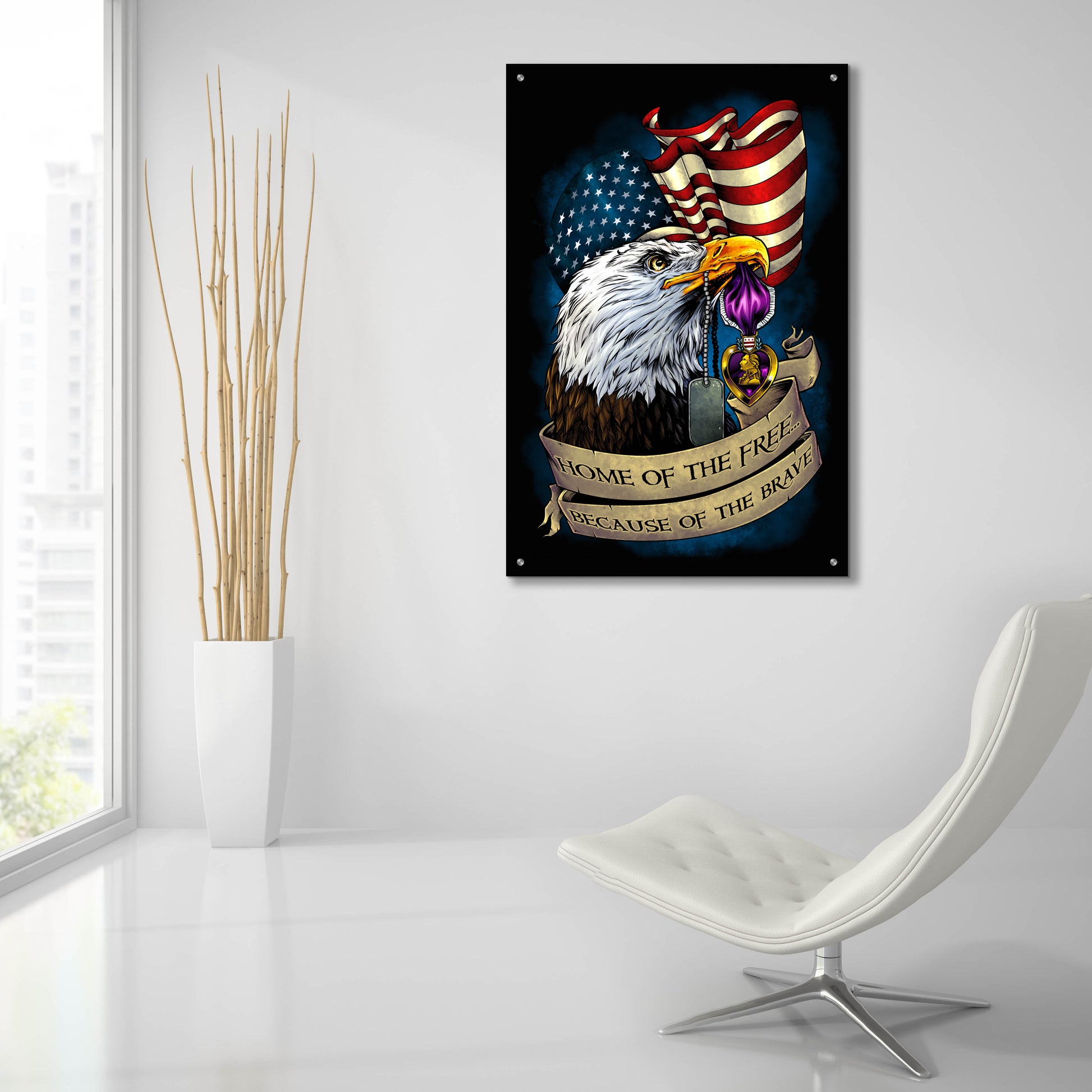 Epic Art 'Purple Heart Eagle and Flag 01' by Flyland Designs, Acrylic Glass Wall Art,24x36