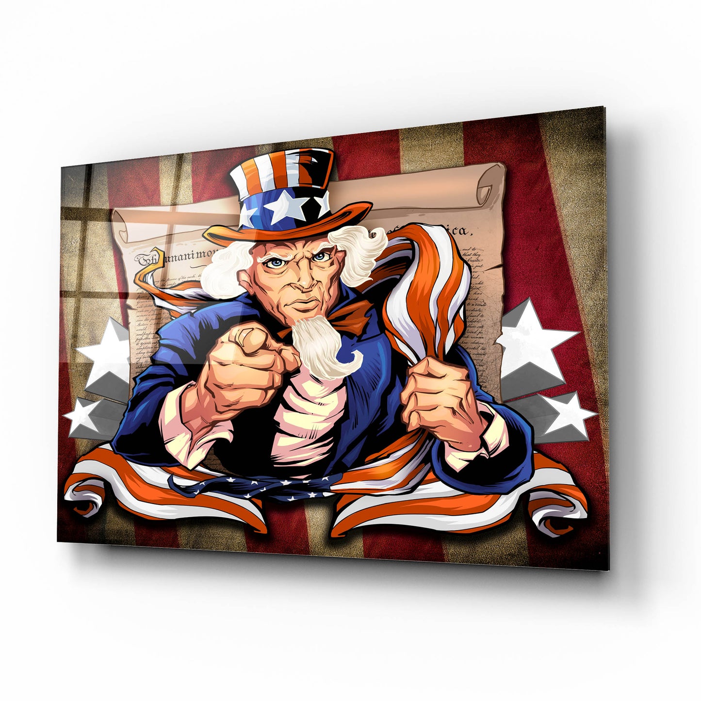 Epic Art 'Uncle Sam Patriot Character' by Flyland Designs, Acrylic Glass Wall Art,16x12