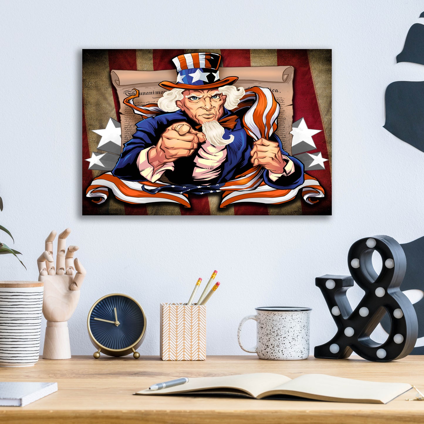 Epic Art 'Uncle Sam Patriot Character' by Flyland Designs, Acrylic Glass Wall Art,16x12