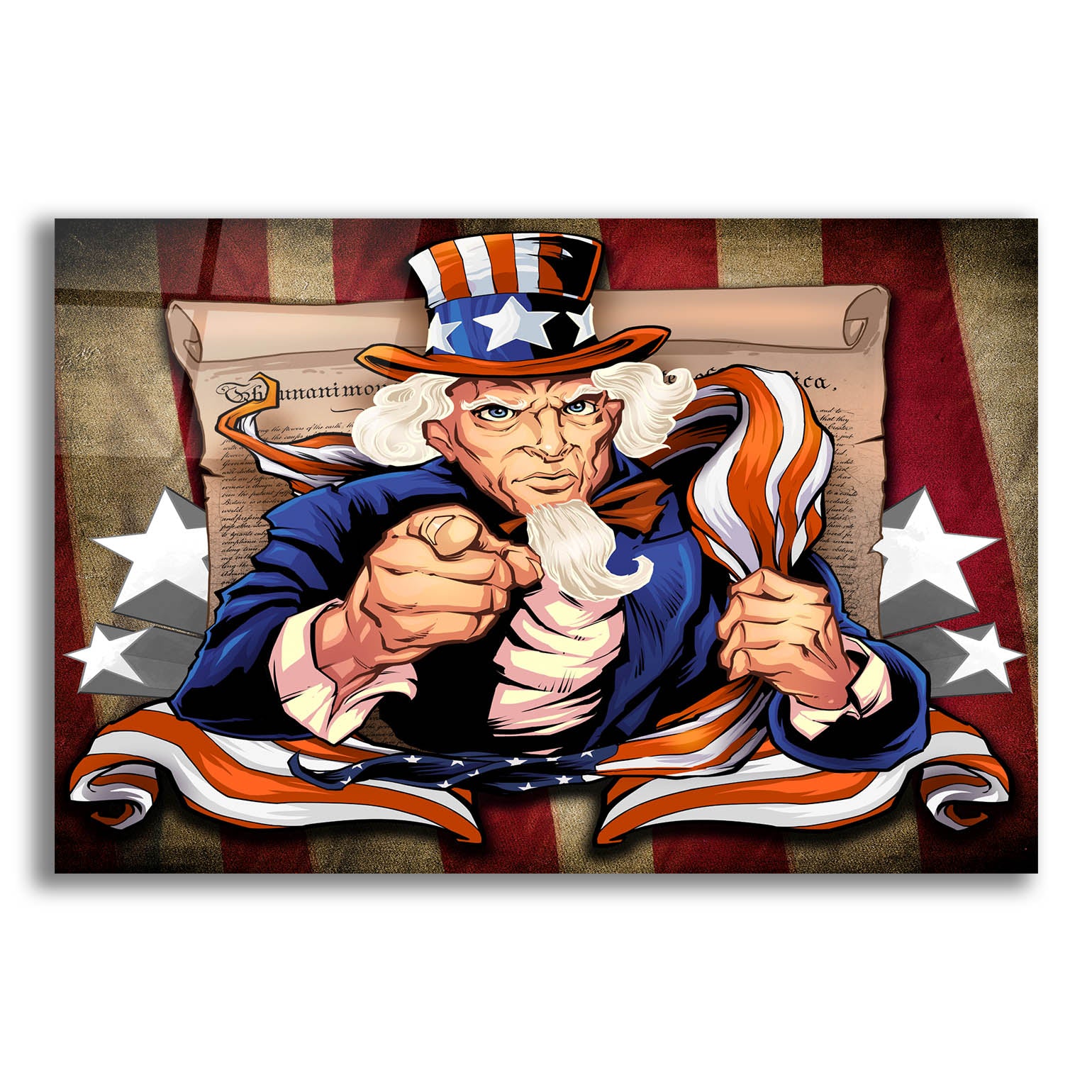 Epic Art 'Uncle Sam Patriot Character' by Flyland Designs, Acrylic Glass Wall Art,16x12