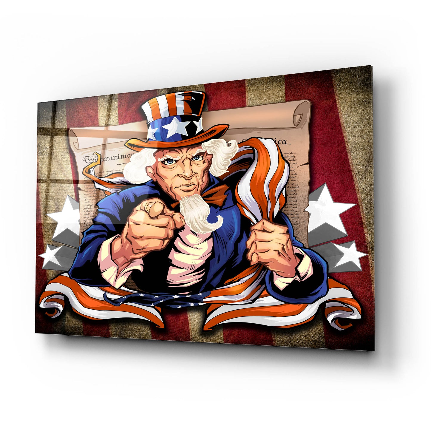 Epic Art 'Uncle Sam Patriot Character' by Flyland Designs, Acrylic Glass Wall Art,24x16