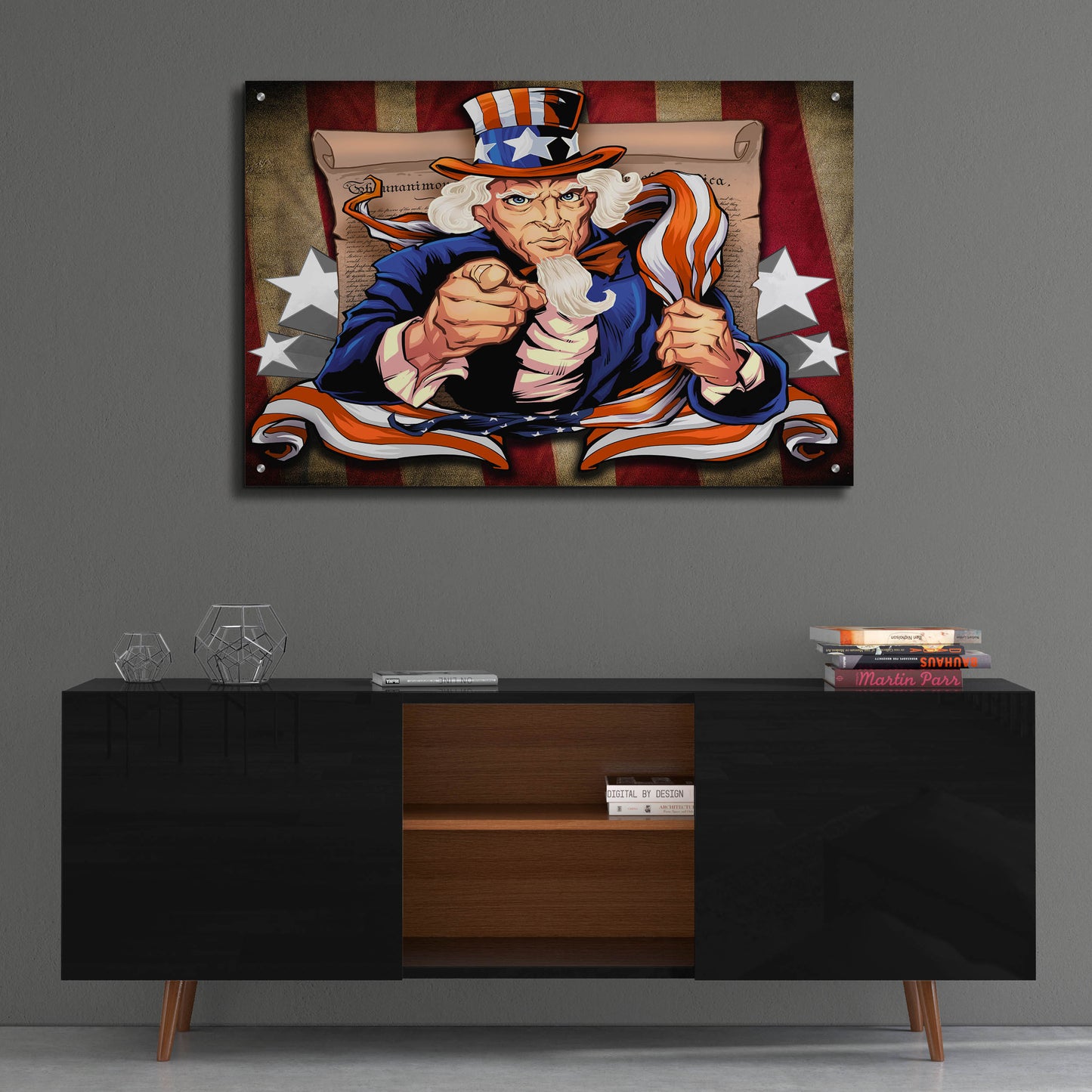 Epic Art 'Uncle Sam Patriot Character' by Flyland Designs, Acrylic Glass Wall Art,36x24