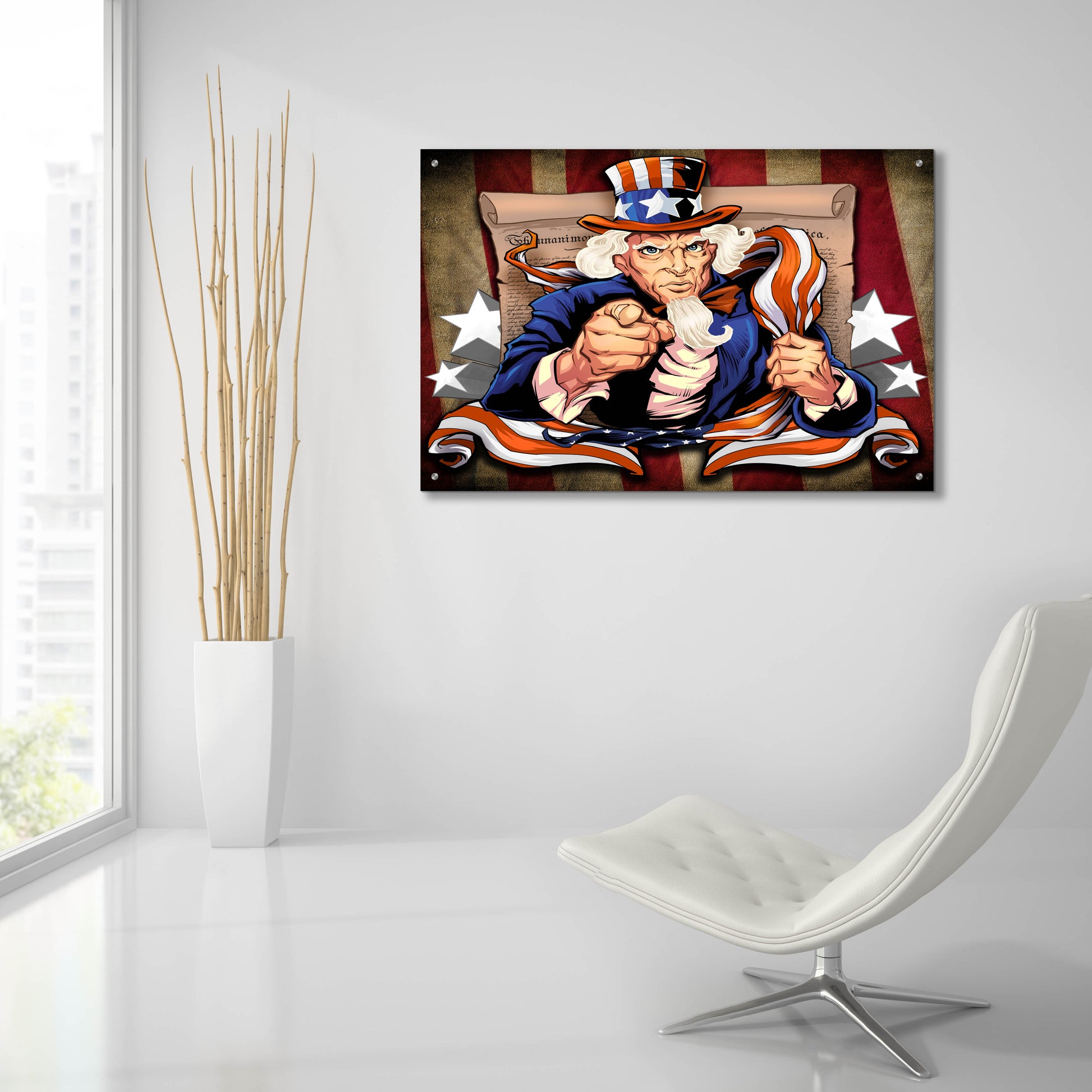 Epic Art 'Uncle Sam Patriot Character' by Flyland Designs, Acrylic Glass Wall Art,36x24