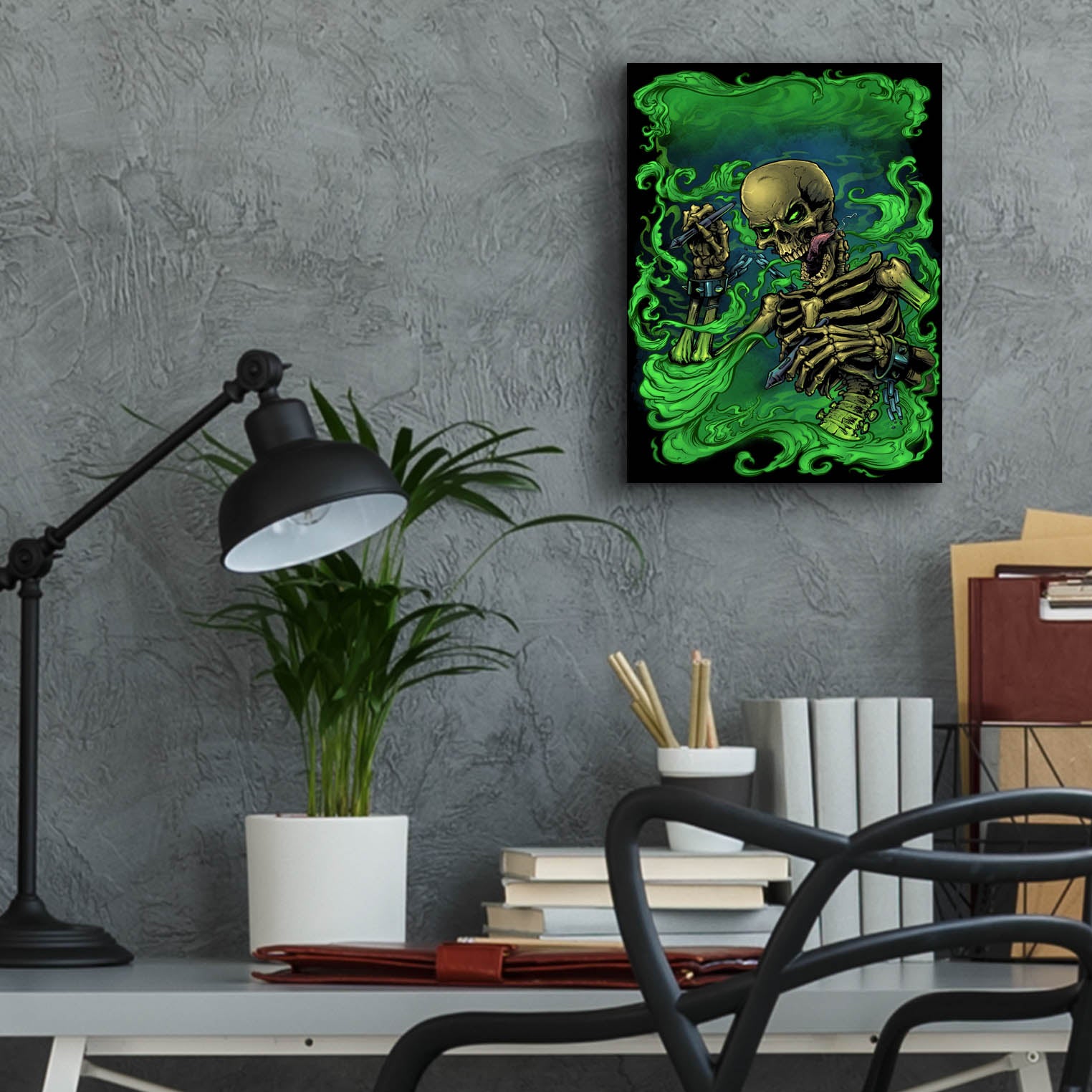 Epic Art 'Airbrush Skeleton' by Flyland Designs, Acrylic Glass Wall Art,12x16