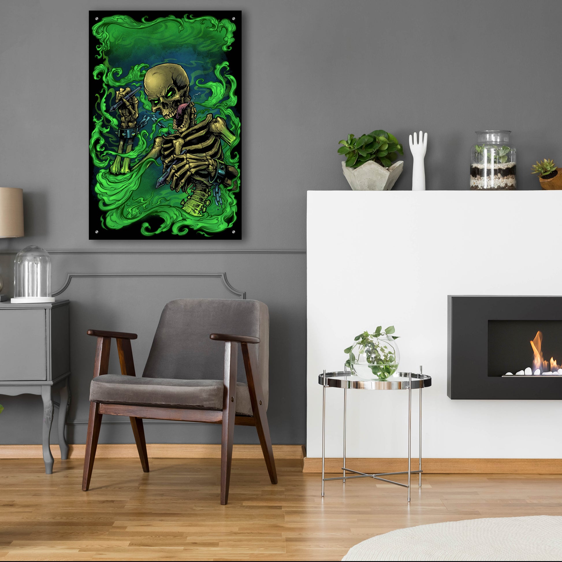 Epic Art 'Airbrush Skeleton' by Flyland Designs, Acrylic Glass Wall Art,24x36