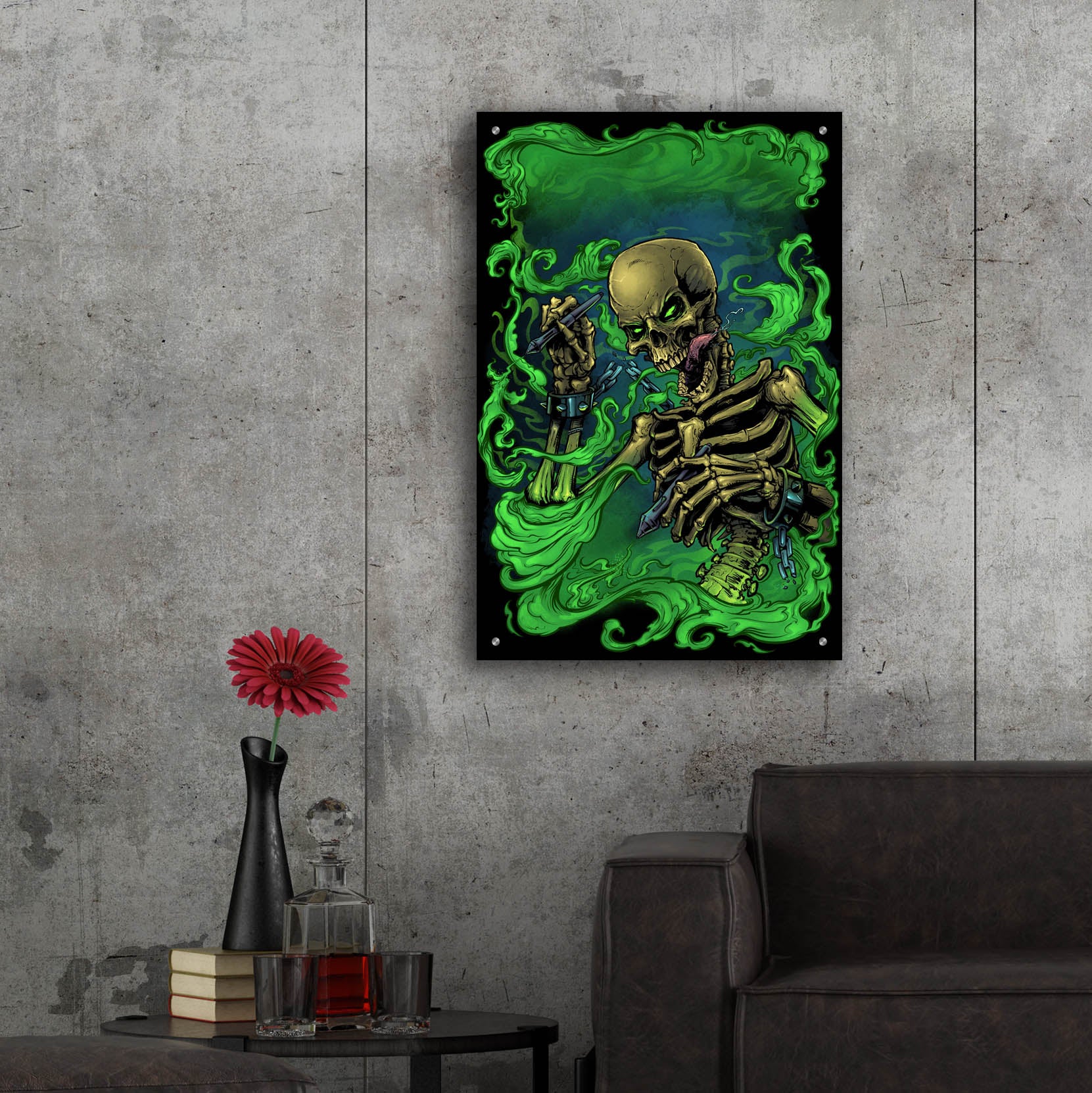 Epic Art 'Airbrush Skeleton' by Flyland Designs, Acrylic Glass Wall Art,24x36