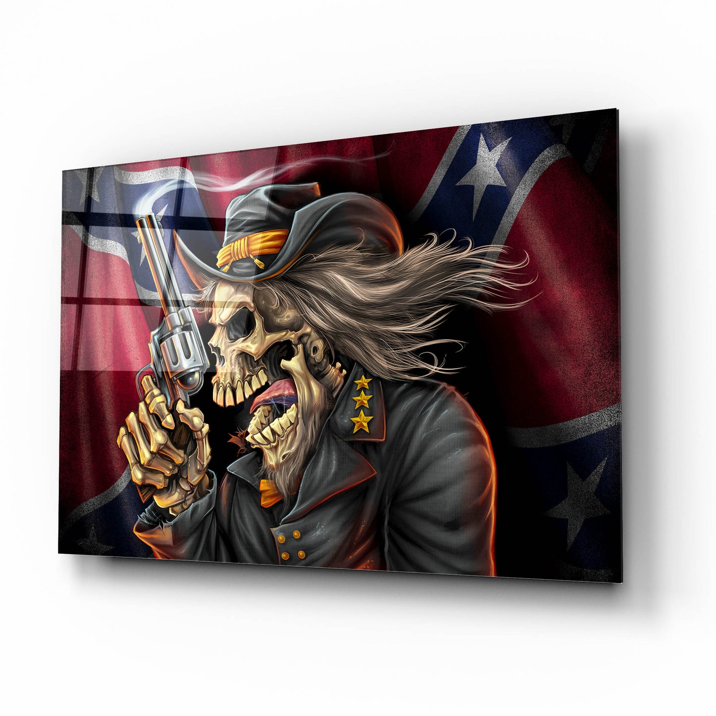 Epic Art 'Confederate Rebel Civil War Skull General' by Flyland Designs, Acrylic Glass Wall Art,16x12