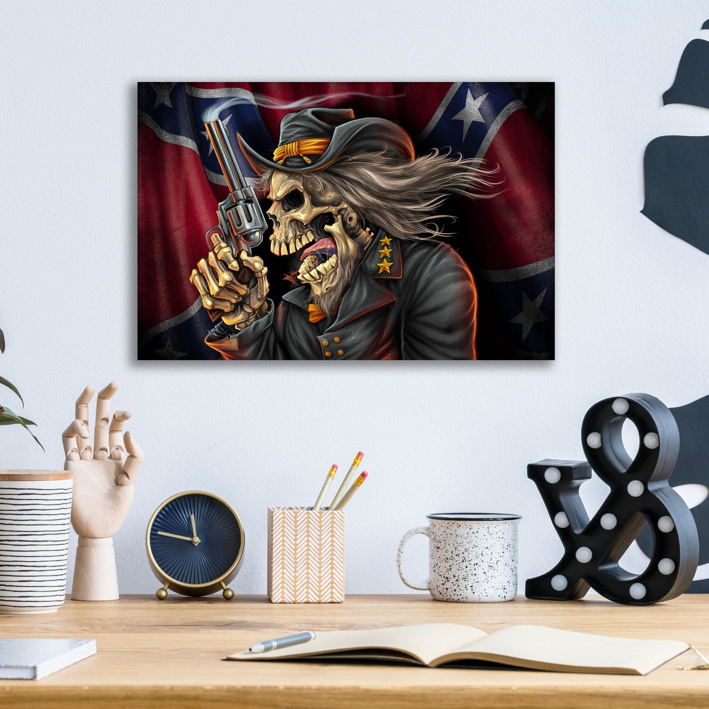 Epic Art 'Confederate Rebel Civil War Skull General' by Flyland Designs, Acrylic Glass Wall Art,16x12