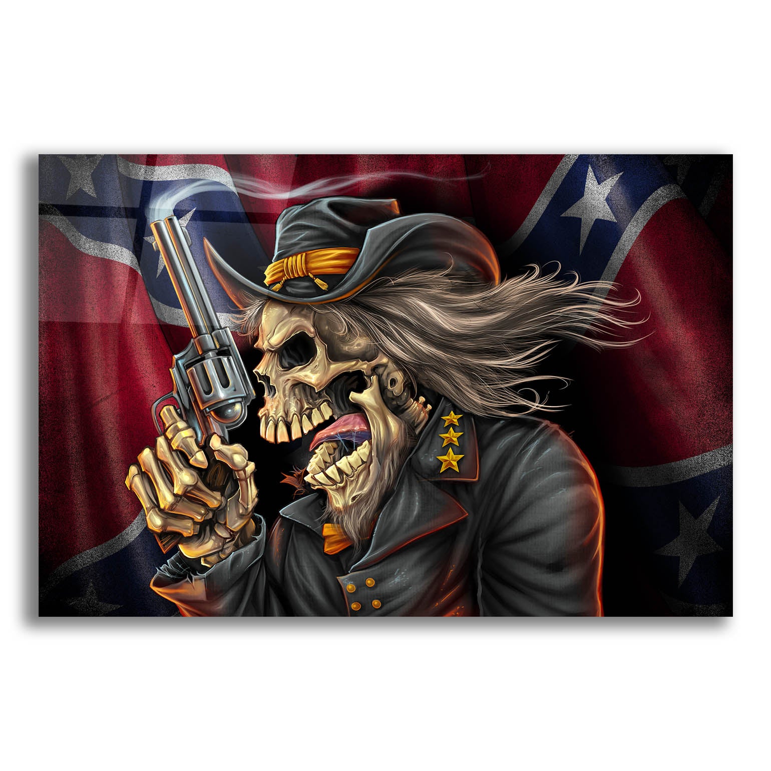 Epic Art 'Confederate Rebel Civil War Skull General' by Flyland Designs, Acrylic Glass Wall Art,16x12