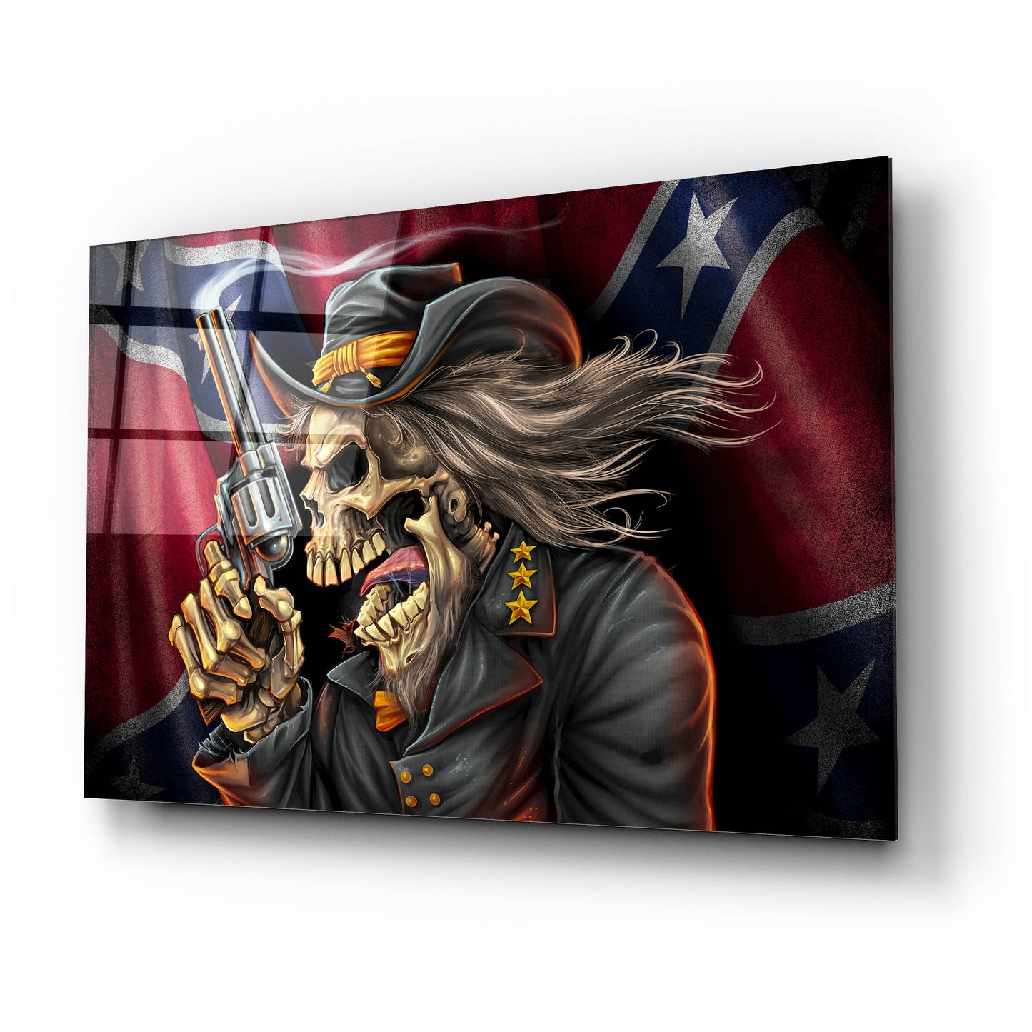 Epic Art 'Confederate Rebel Civil War Skull General' by Flyland Designs, Acrylic Glass Wall Art,24x16