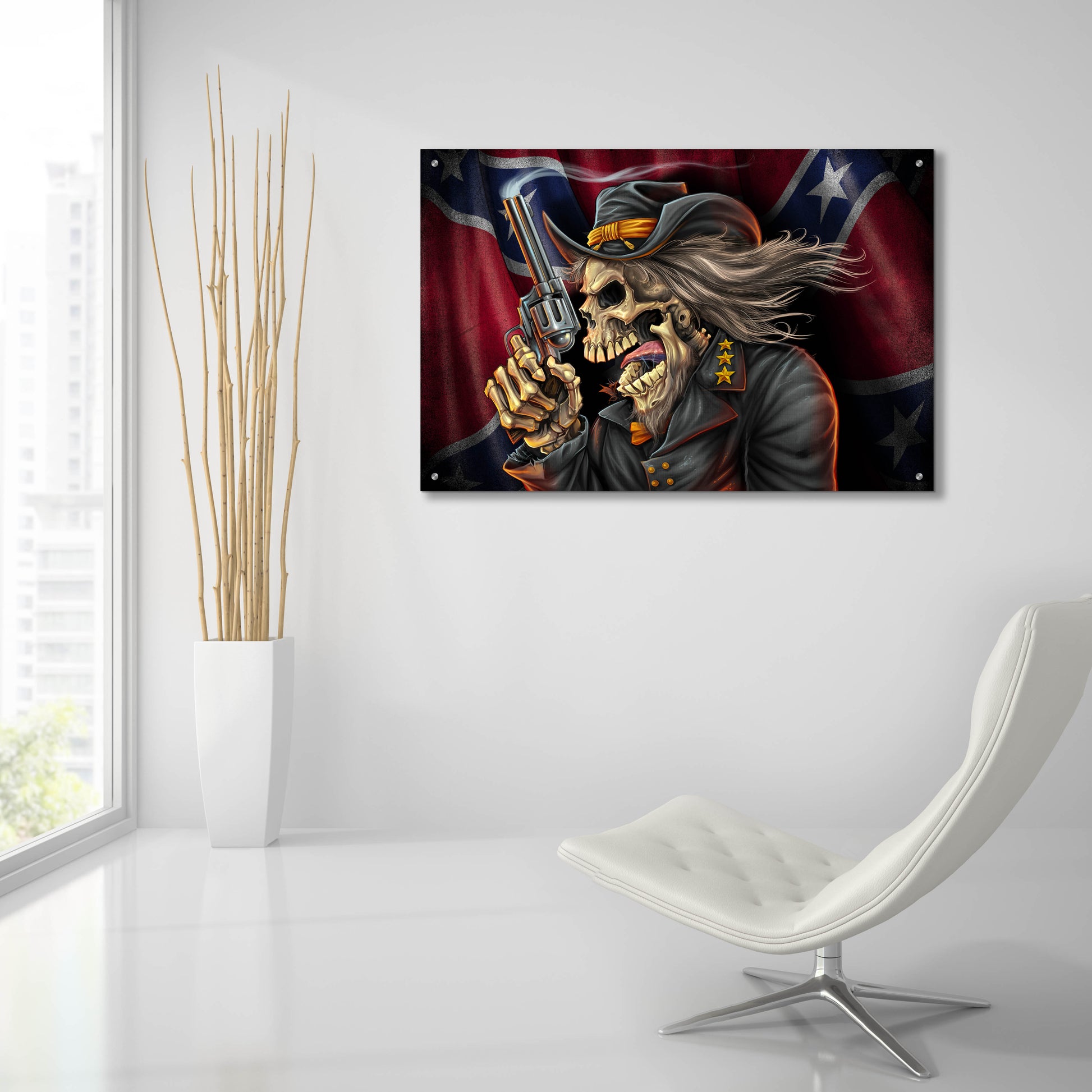 Epic Art 'Confederate Rebel Civil War Skull General' by Flyland Designs, Acrylic Glass Wall Art,36x24