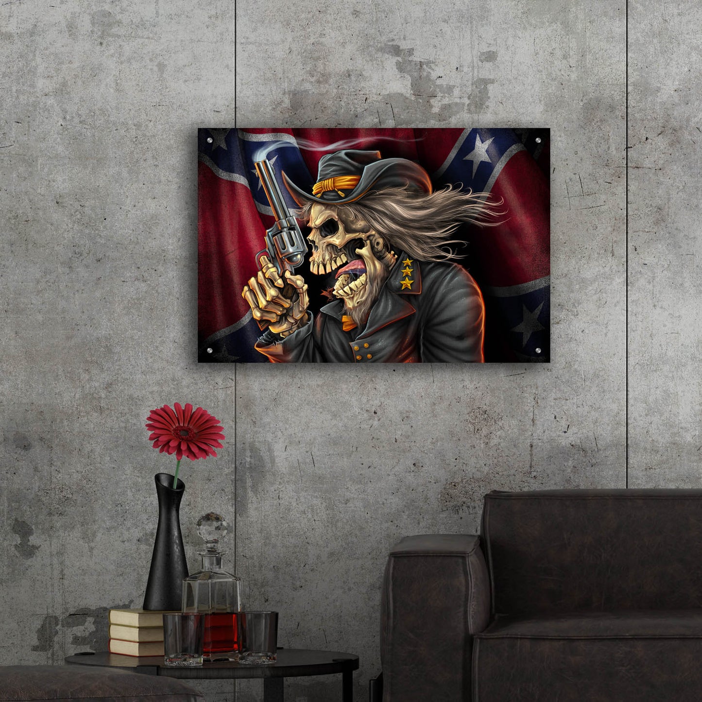 Epic Art 'Confederate Rebel Civil War Skull General' by Flyland Designs, Acrylic Glass Wall Art,36x24