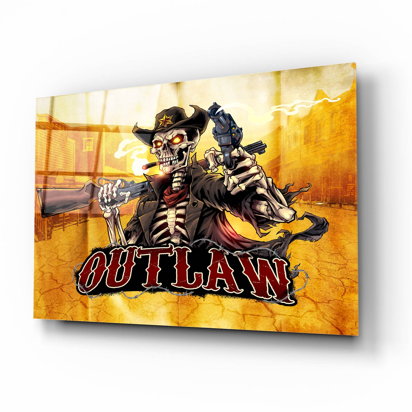 Epic Art 'Cowboy Skeleton Outlaw Mascot' by Flyland Designs, Acrylic Glass Wall Art,16x12