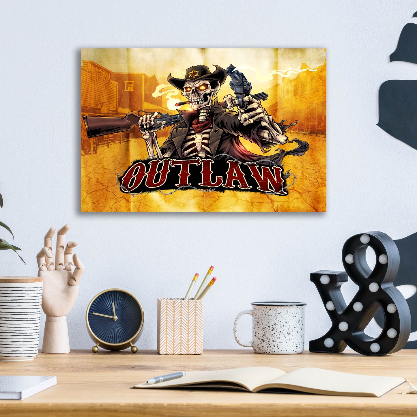 Epic Art 'Cowboy Skeleton Outlaw Mascot' by Flyland Designs, Acrylic Glass Wall Art,16x12