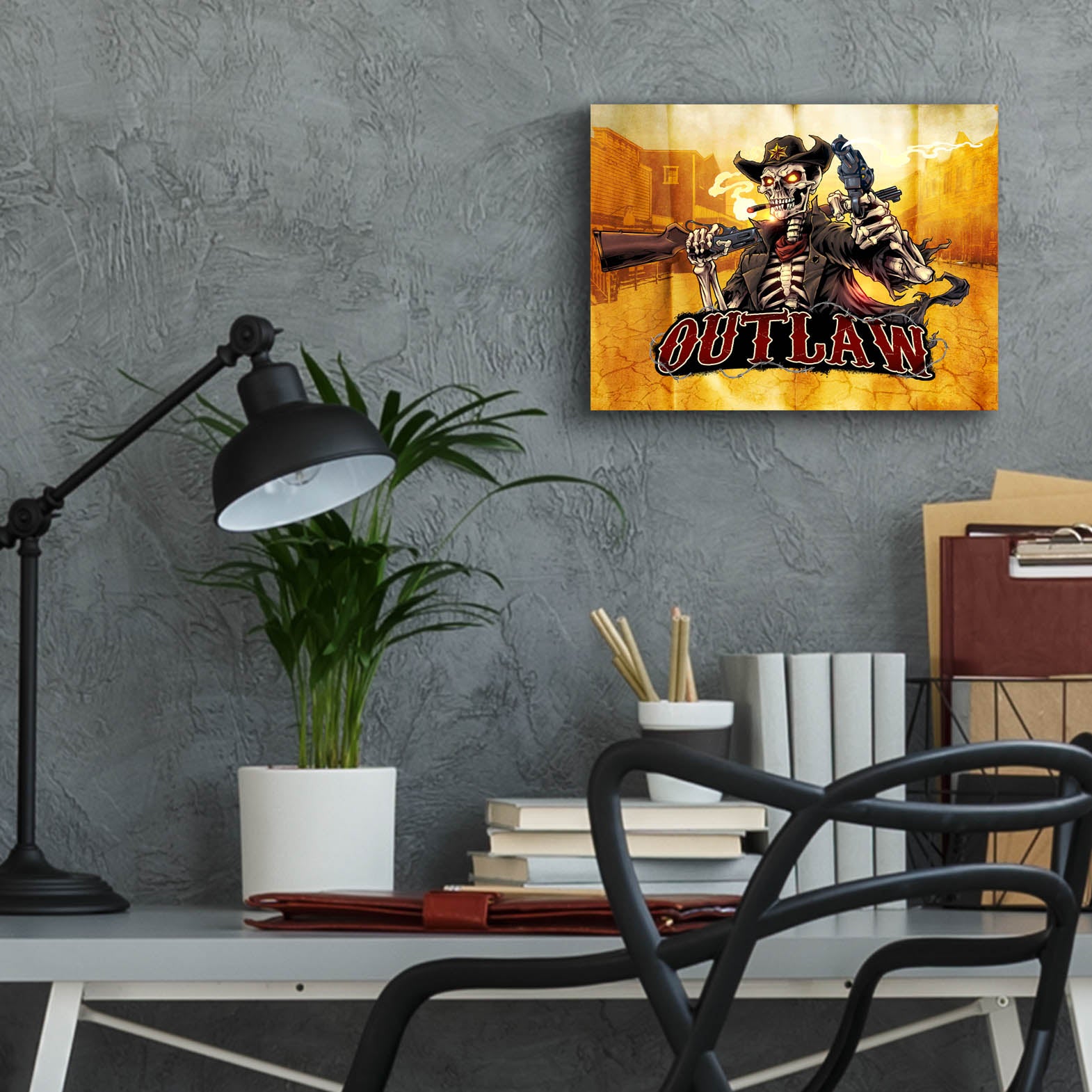 Epic Art 'Cowboy Skeleton Outlaw Mascot' by Flyland Designs, Acrylic Glass Wall Art,16x12