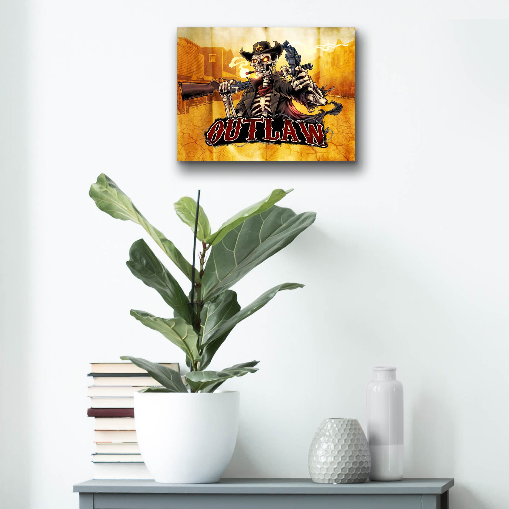 Epic Art 'Cowboy Skeleton Outlaw Mascot' by Flyland Designs, Acrylic Glass Wall Art,16x12