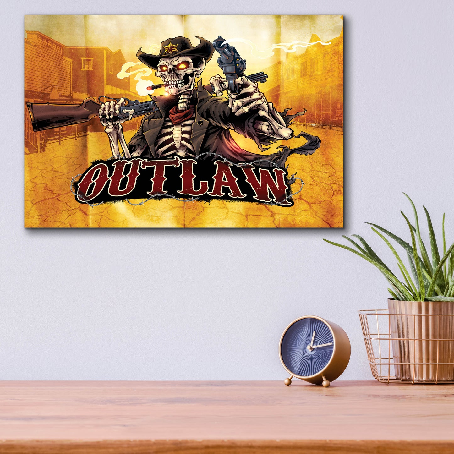 Epic Art 'Cowboy Skeleton Outlaw Mascot' by Flyland Designs, Acrylic Glass Wall Art,16x12