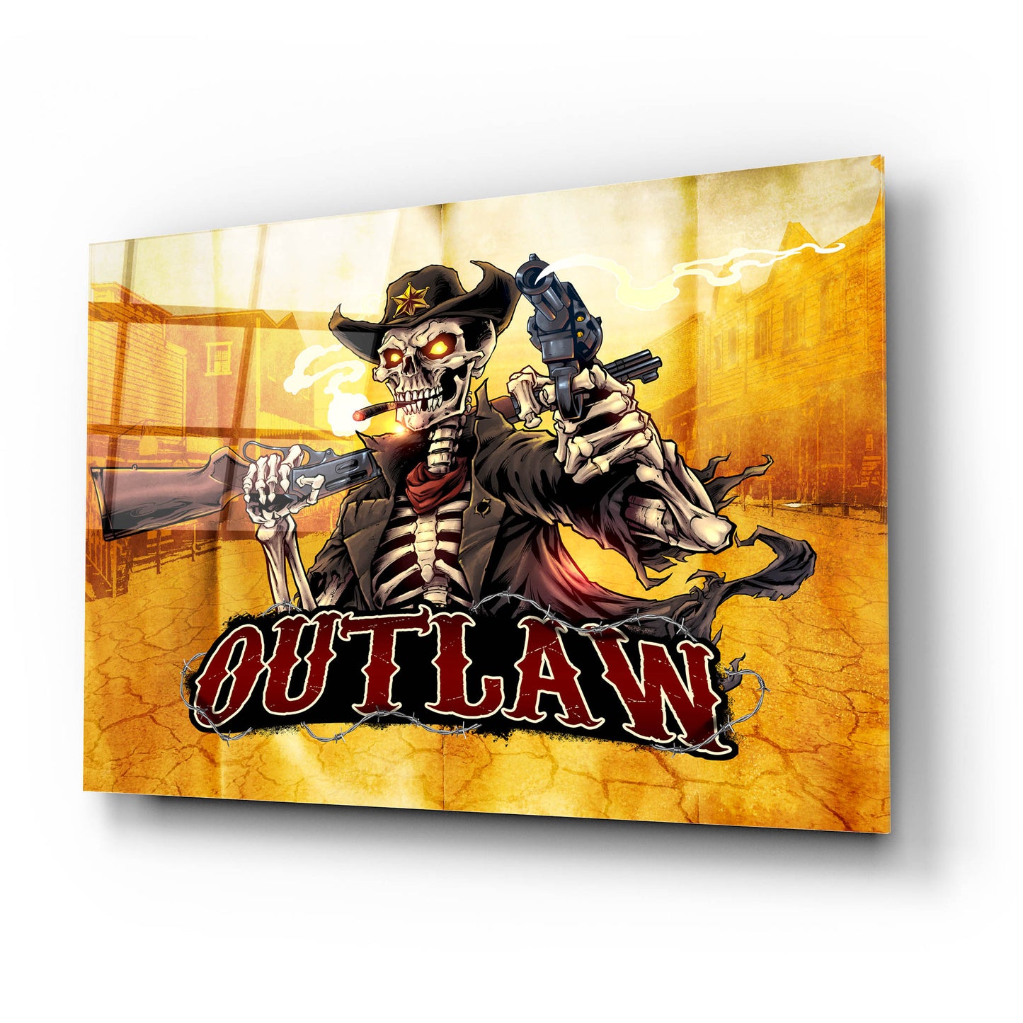 Epic Art 'Cowboy Skeleton Outlaw Mascot' by Flyland Designs, Acrylic Glass Wall Art,24x16