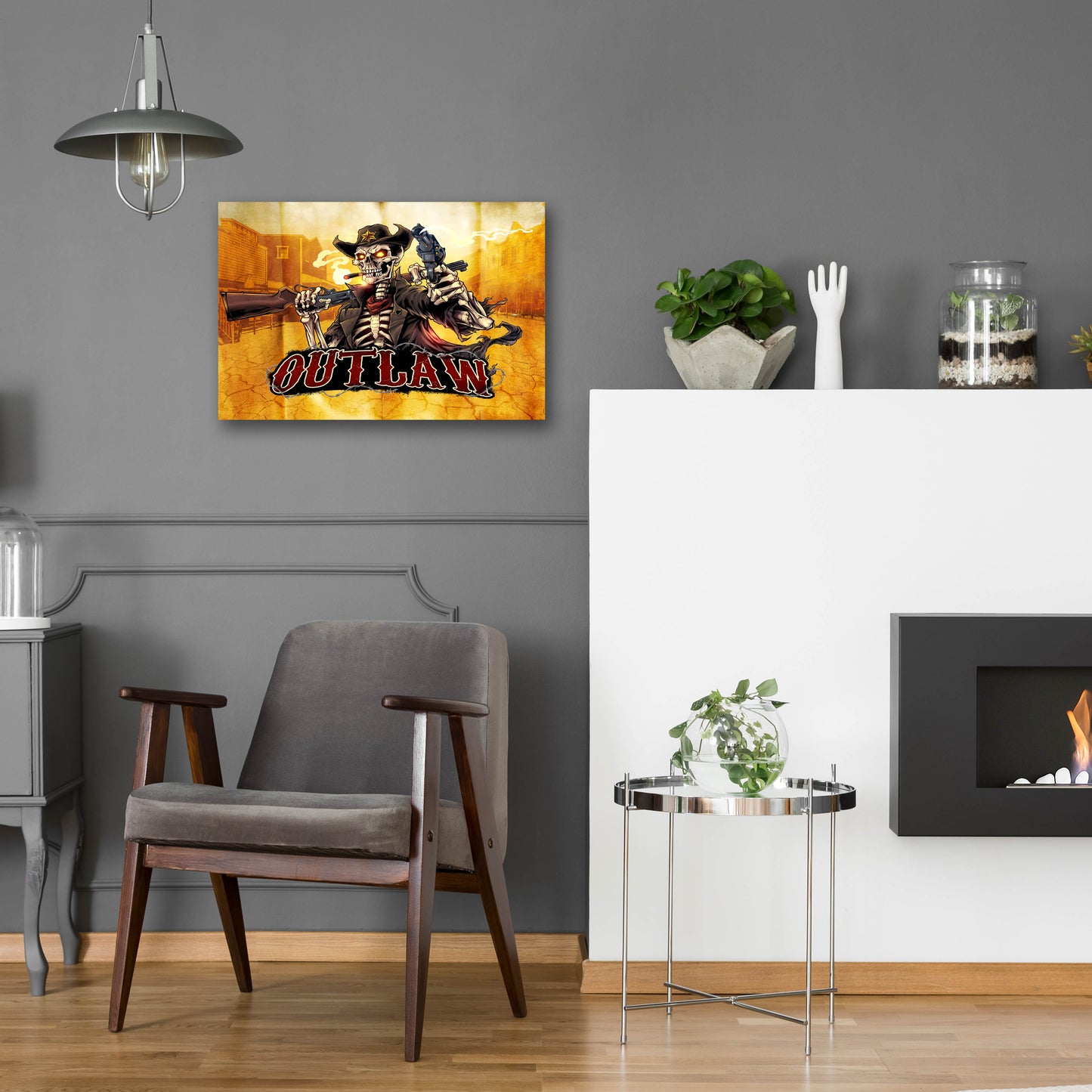 Epic Art 'Cowboy Skeleton Outlaw Mascot' by Flyland Designs, Acrylic Glass Wall Art,24x16