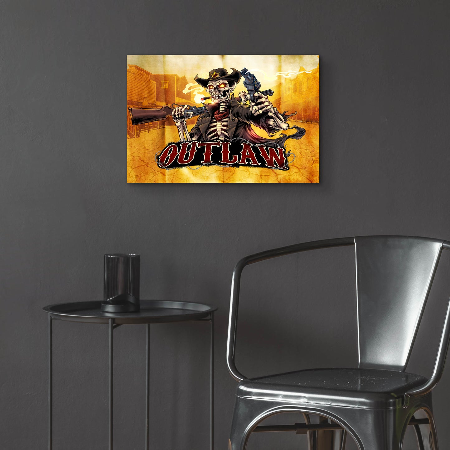 Epic Art 'Cowboy Skeleton Outlaw Mascot' by Flyland Designs, Acrylic Glass Wall Art,24x16