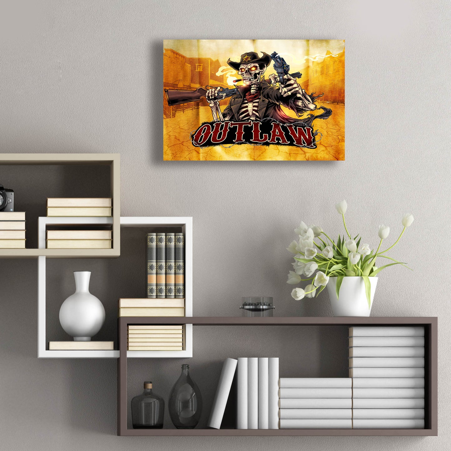 Epic Art 'Cowboy Skeleton Outlaw Mascot' by Flyland Designs, Acrylic Glass Wall Art,24x16