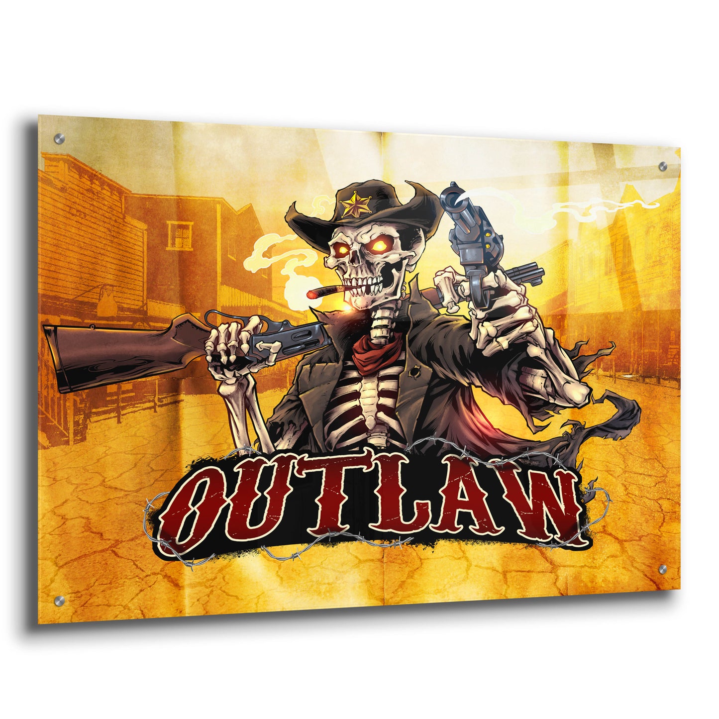 Epic Art 'Cowboy Skeleton Outlaw Mascot' by Flyland Designs, Acrylic Glass Wall Art,36x24