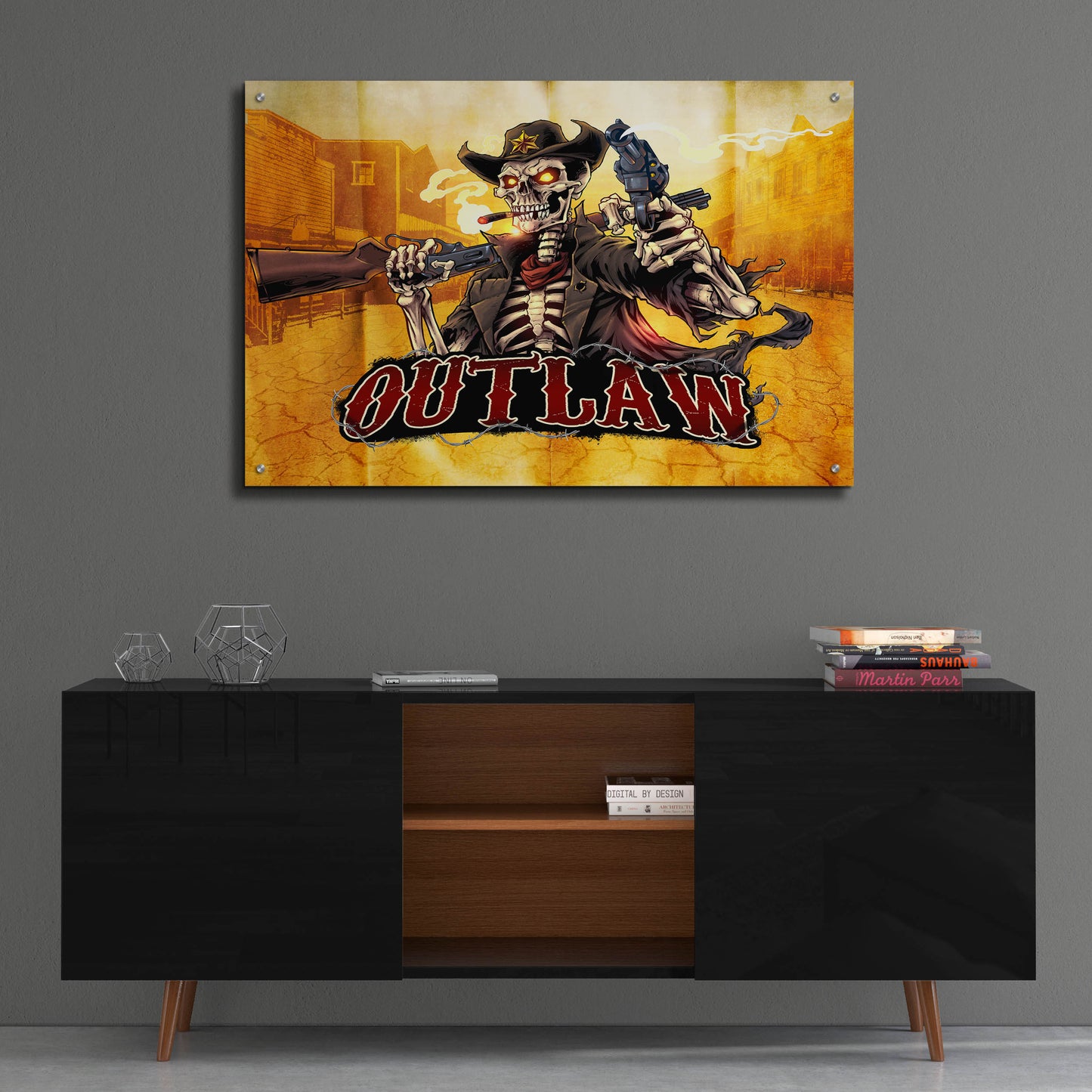 Epic Art 'Cowboy Skeleton Outlaw Mascot' by Flyland Designs, Acrylic Glass Wall Art,36x24