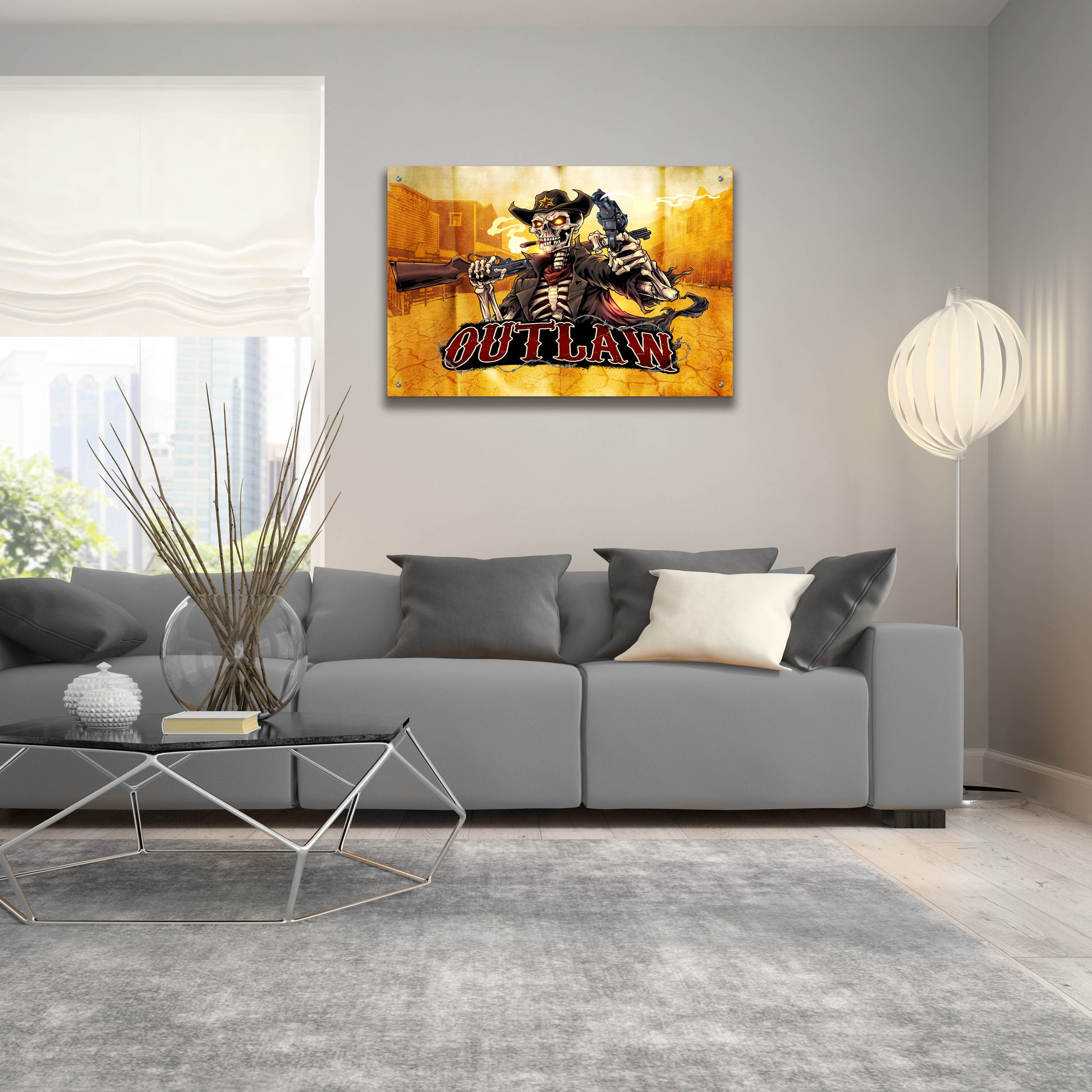 Epic Art 'Cowboy Skeleton Outlaw Mascot' by Flyland Designs, Acrylic Glass Wall Art,36x24