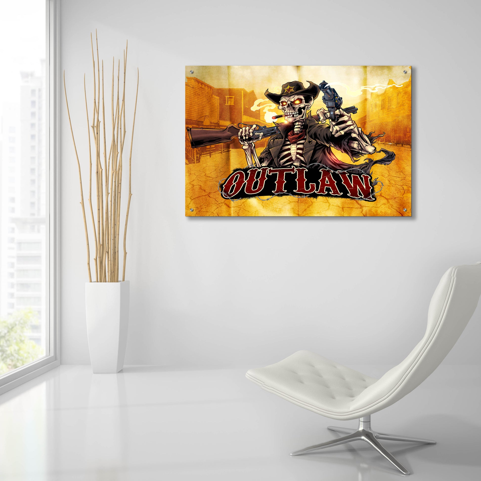 Epic Art 'Cowboy Skeleton Outlaw Mascot' by Flyland Designs, Acrylic Glass Wall Art,36x24