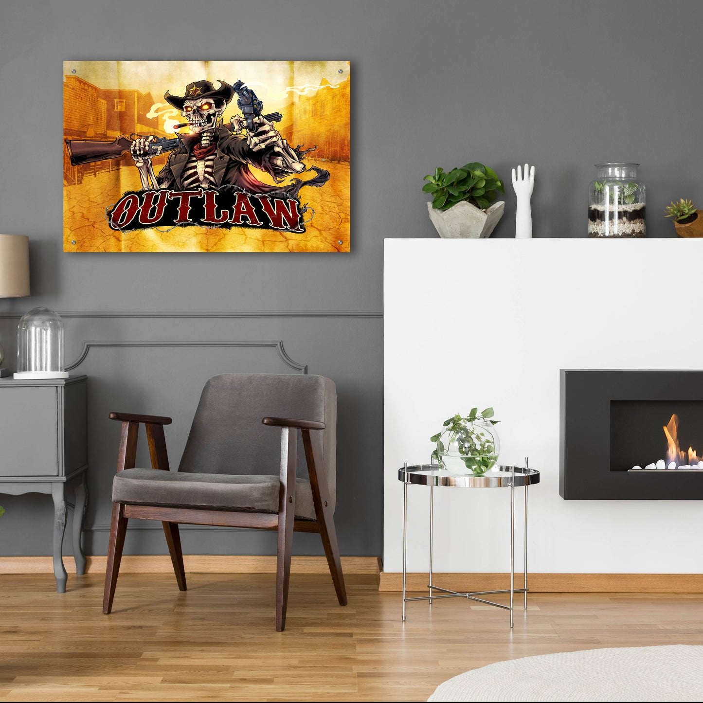 Epic Art 'Cowboy Skeleton Outlaw Mascot' by Flyland Designs, Acrylic Glass Wall Art,36x24