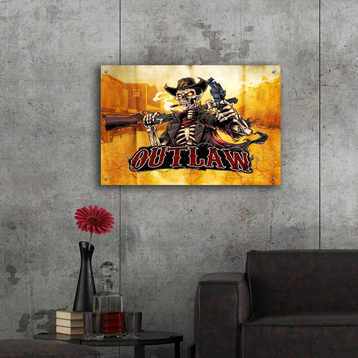 Epic Art 'Cowboy Skeleton Outlaw Mascot' by Flyland Designs, Acrylic Glass Wall Art,36x24