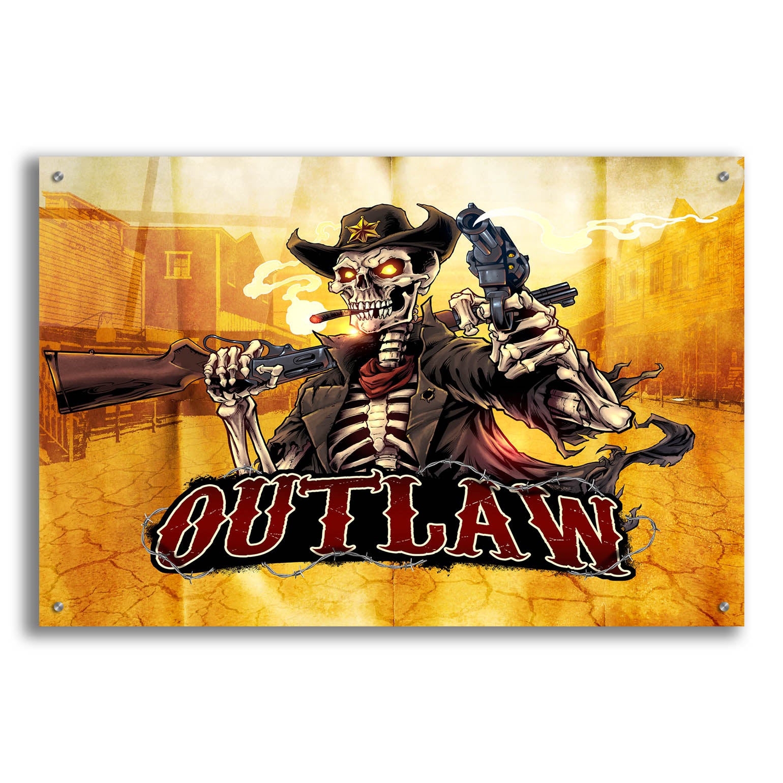 Epic Art 'Cowboy Skeleton Outlaw Mascot' by Flyland Designs, Acrylic Glass Wall Art,36x24