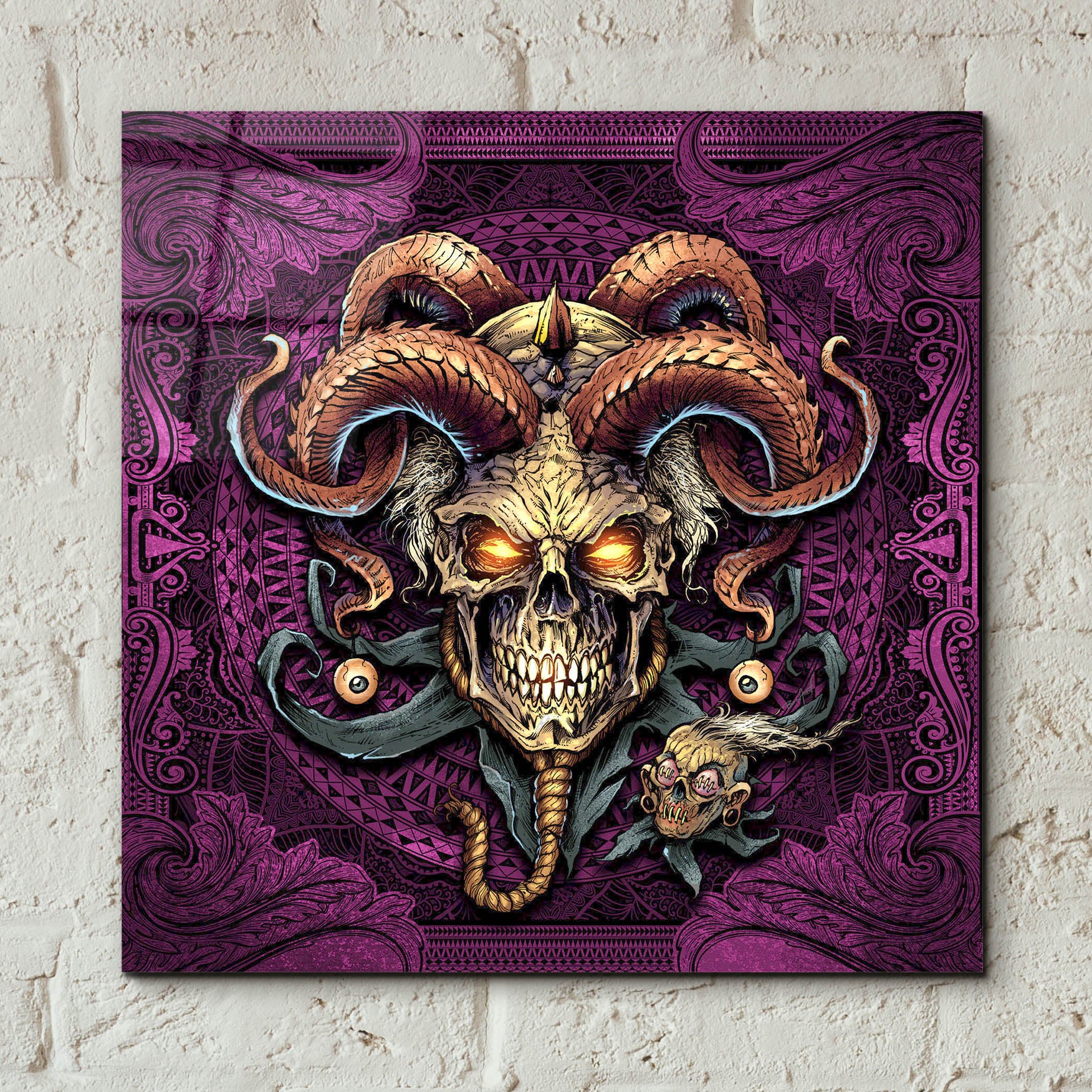 Epic Art 'Jester Skull With Horns' by Flyland Designs, Acrylic Glass Wall Art,12x12