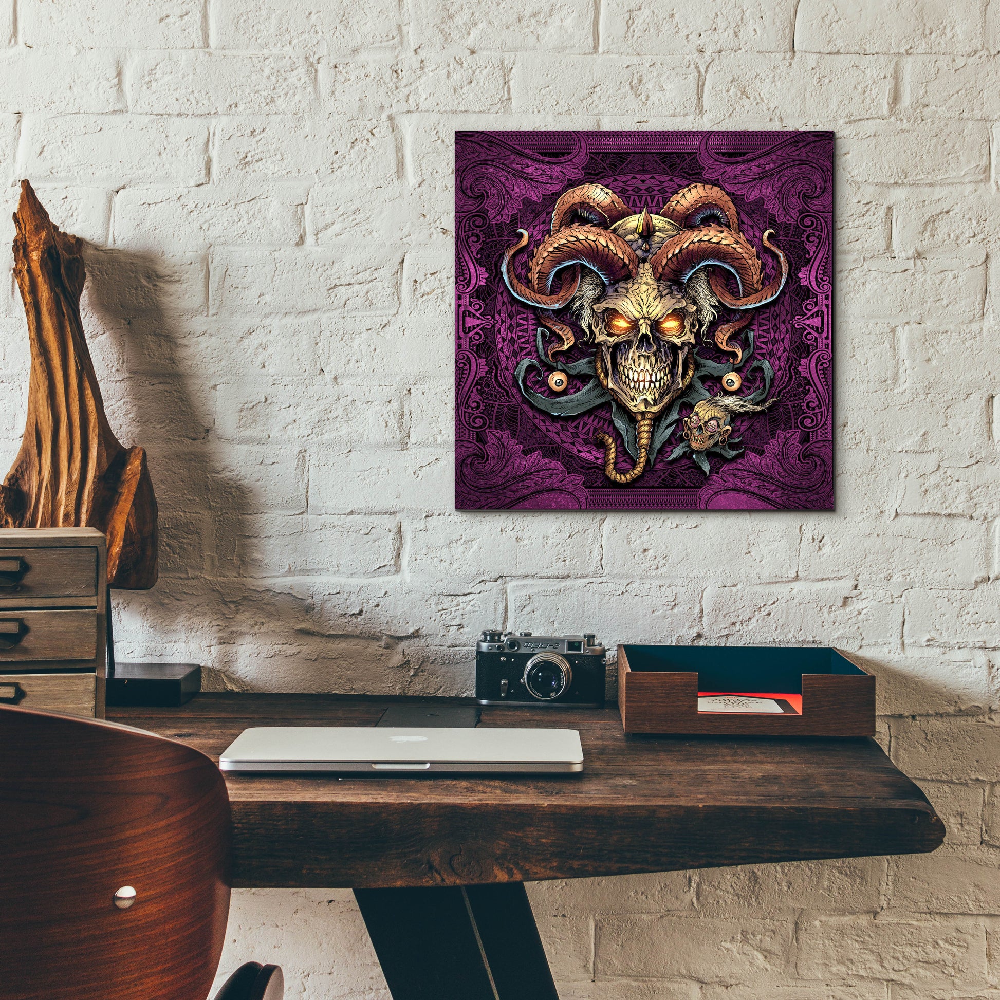 Epic Art 'Jester Skull With Horns' by Flyland Designs, Acrylic Glass Wall Art,12x12