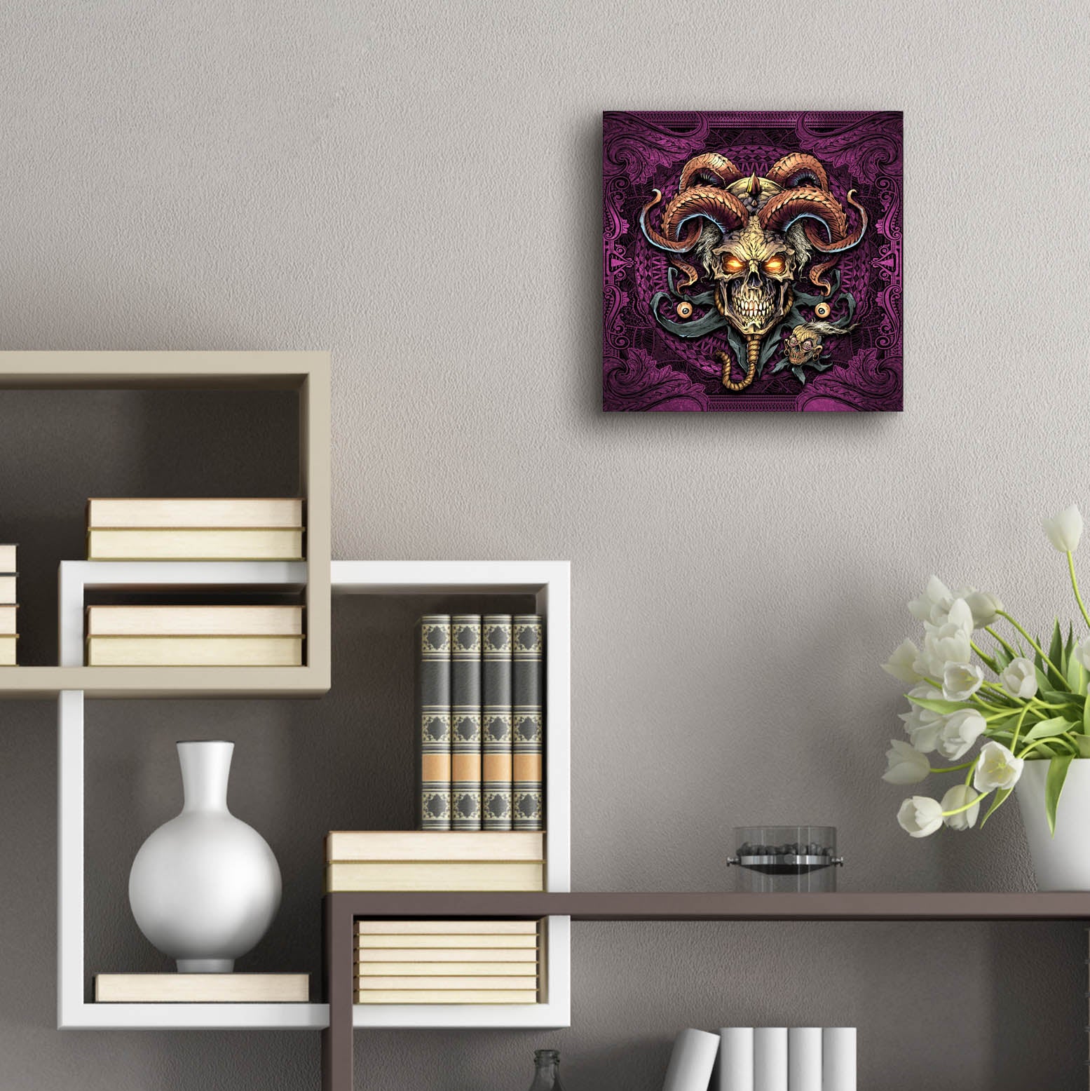 Epic Art 'Jester Skull With Horns' by Flyland Designs, Acrylic Glass Wall Art,12x12