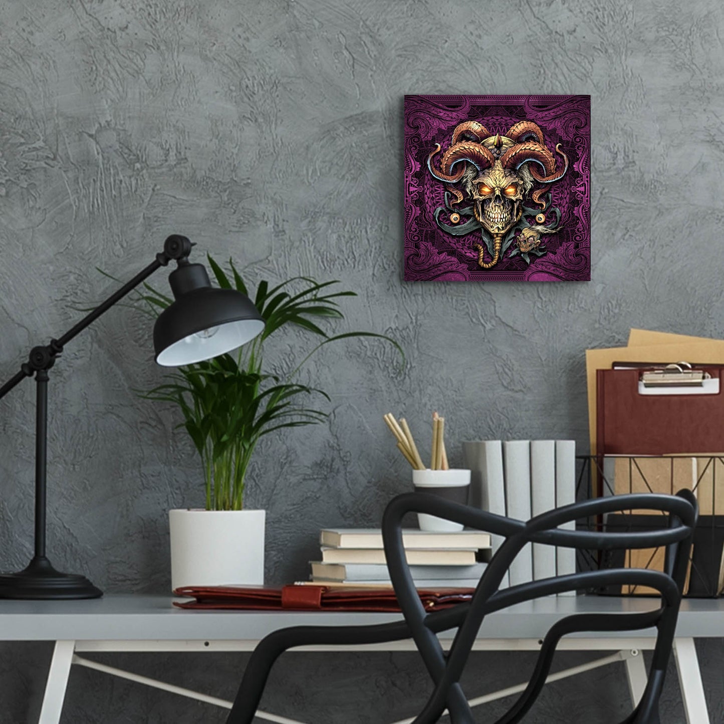 Epic Art 'Jester Skull With Horns' by Flyland Designs, Acrylic Glass Wall Art,12x12