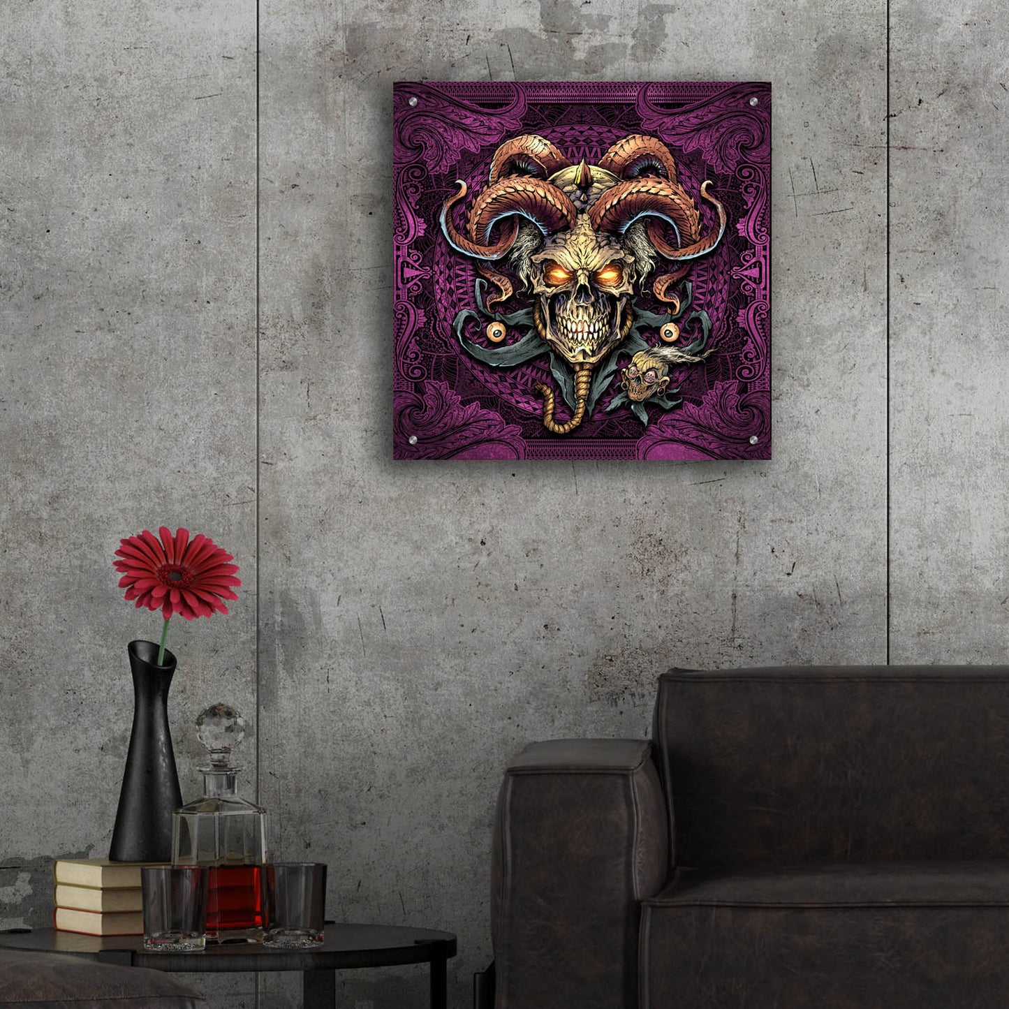 Epic Art 'Jester Skull With Horns' by Flyland Designs, Acrylic Glass Wall Art,24x24