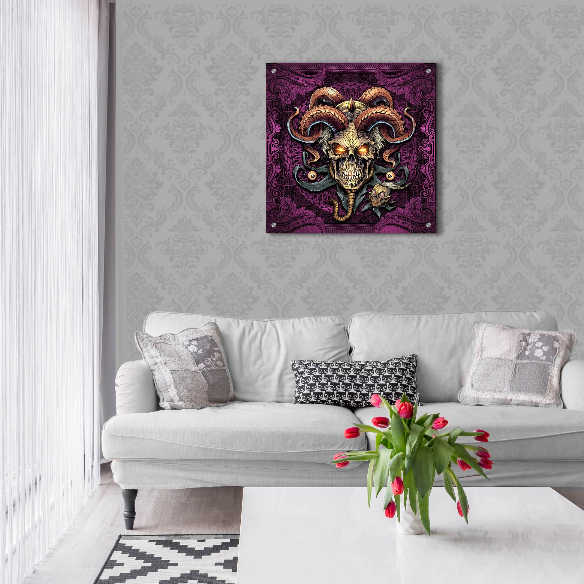 Epic Art 'Jester Skull With Horns' by Flyland Designs, Acrylic Glass Wall Art,24x24