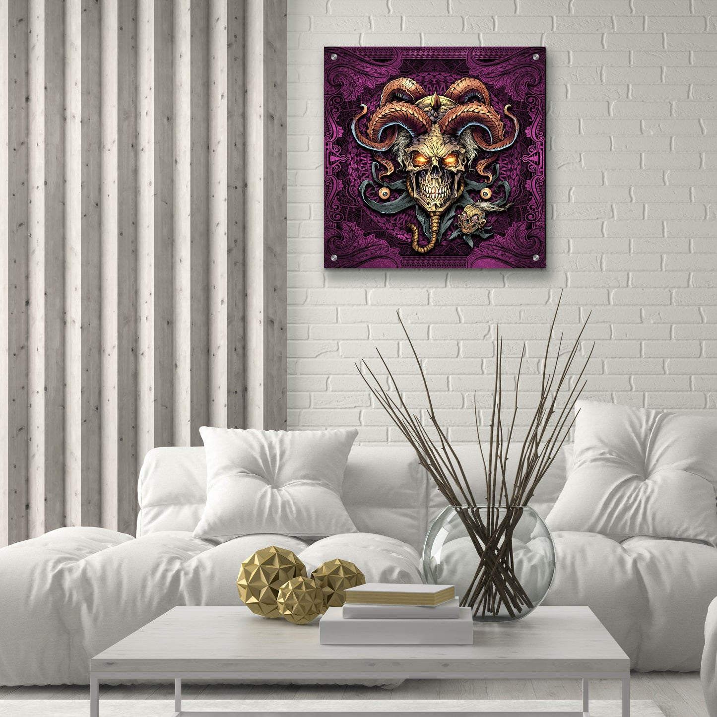 Epic Art 'Jester Skull With Horns' by Flyland Designs, Acrylic Glass Wall Art,24x24