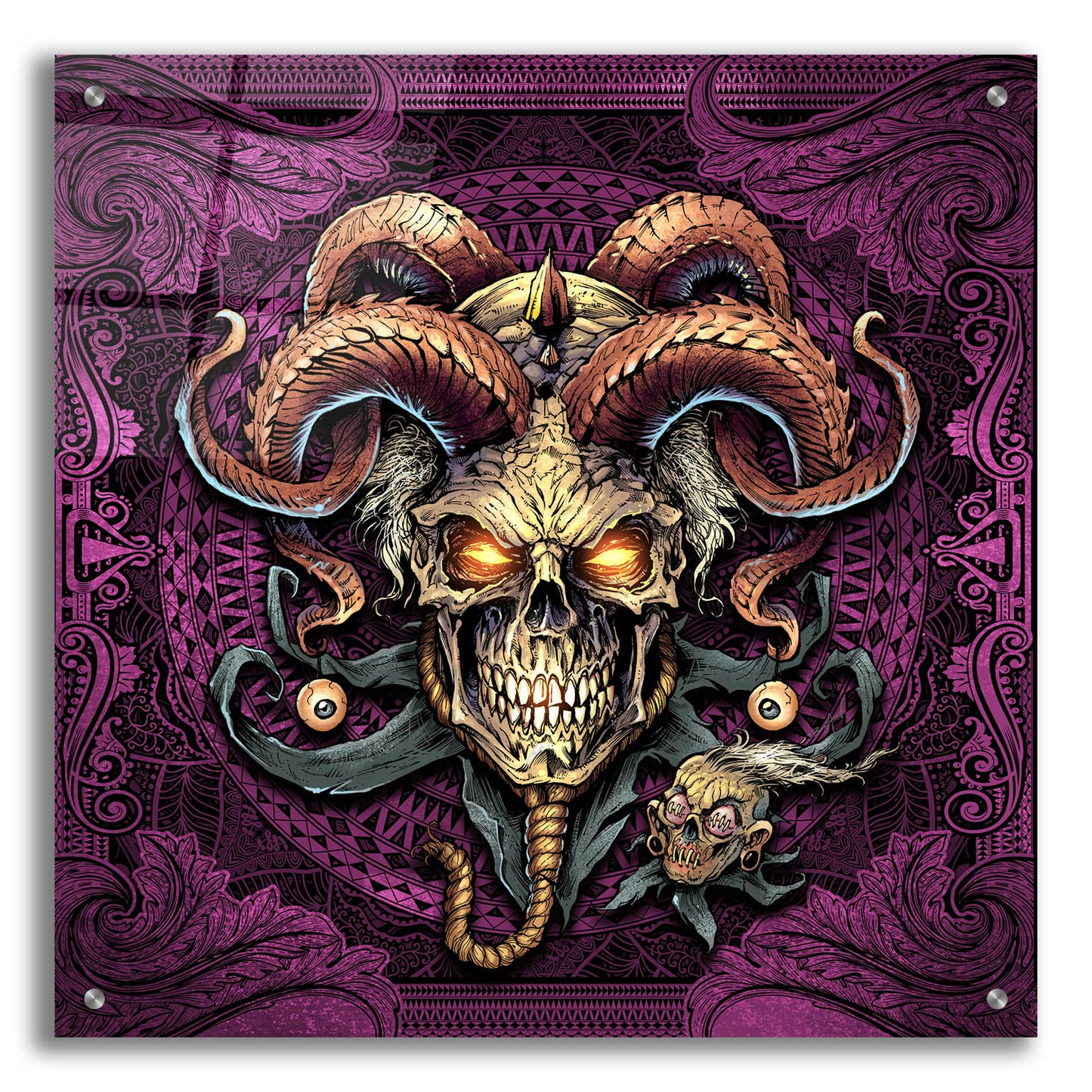 Epic Art 'Jester Skull With Horns' by Flyland Designs, Acrylic Glass Wall Art,24x24