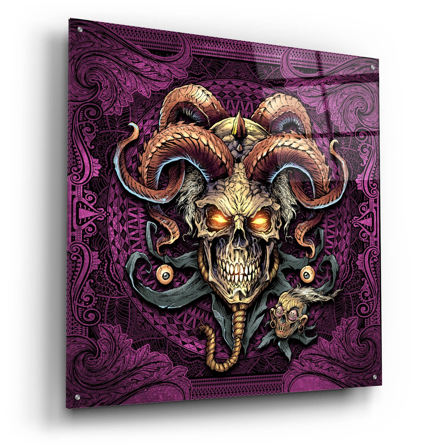 Epic Art 'Jester Skull With Horns' by Flyland Designs, Acrylic Glass Wall Art,36x36