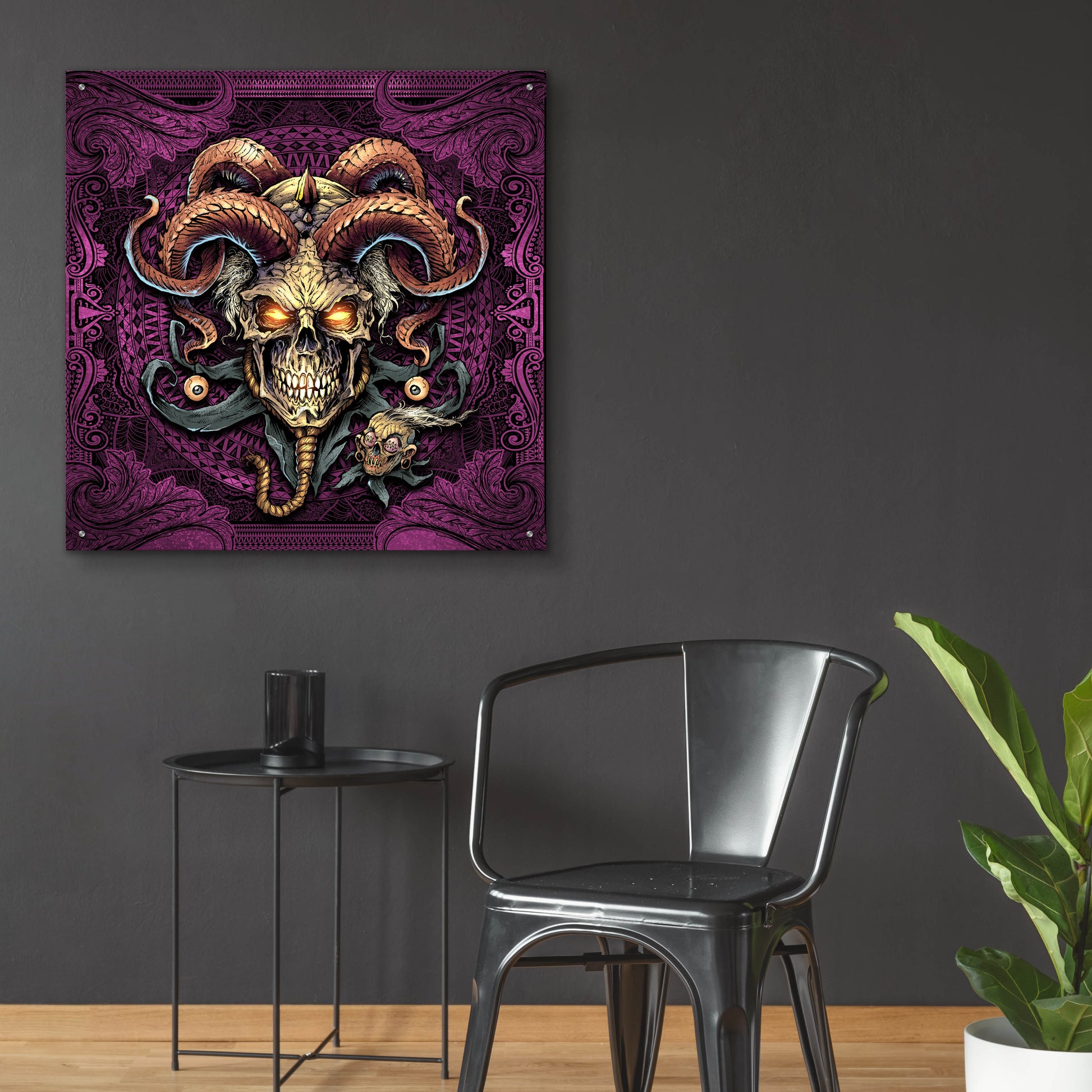 Epic Art 'Jester Skull With Horns' by Flyland Designs, Acrylic Glass Wall Art,36x36