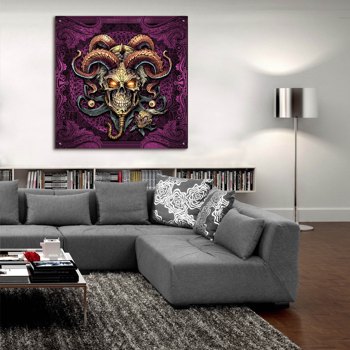 Epic Art 'Jester Skull With Horns' by Flyland Designs, Acrylic Glass Wall Art,36x36