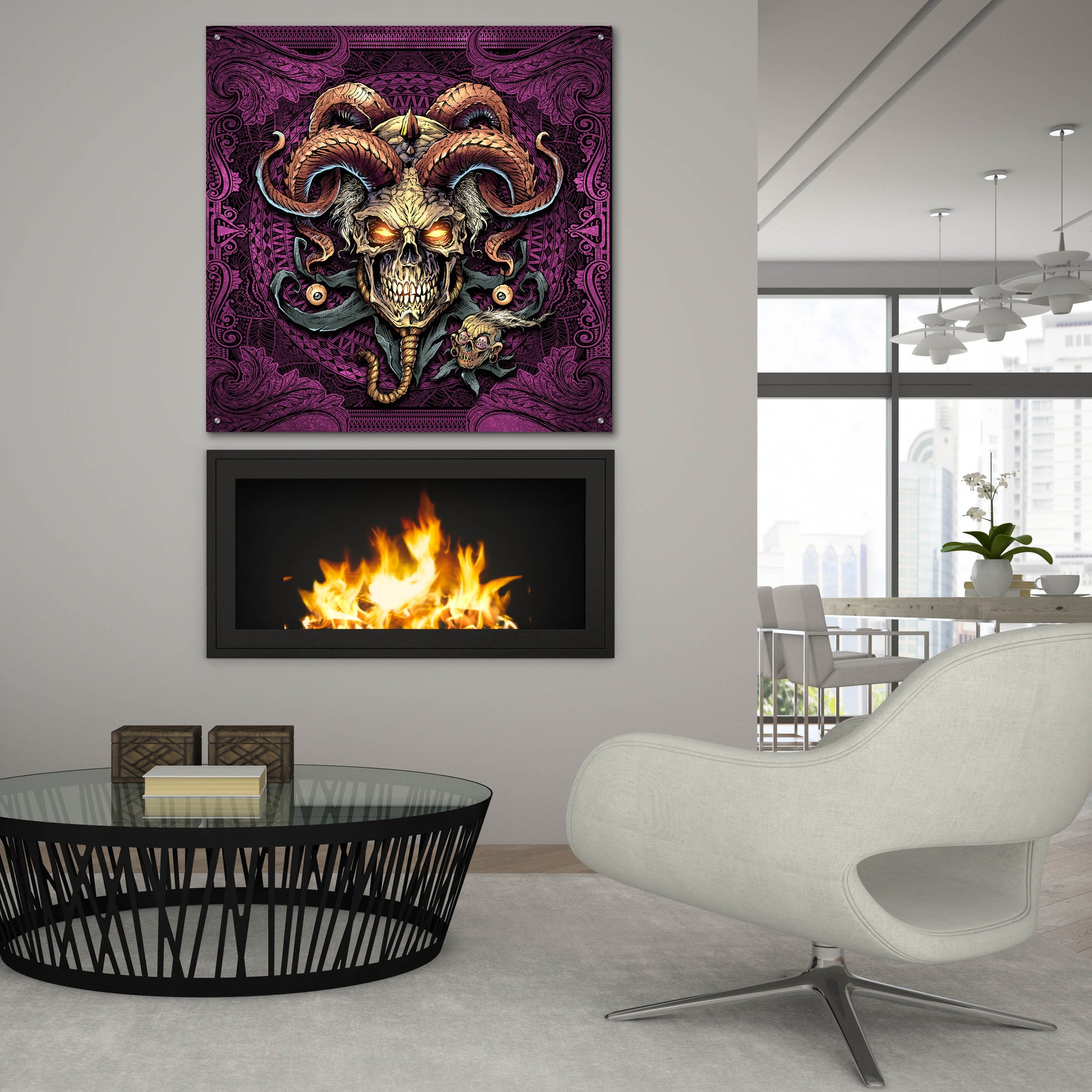 Epic Art 'Jester Skull With Horns' by Flyland Designs, Acrylic Glass Wall Art,36x36